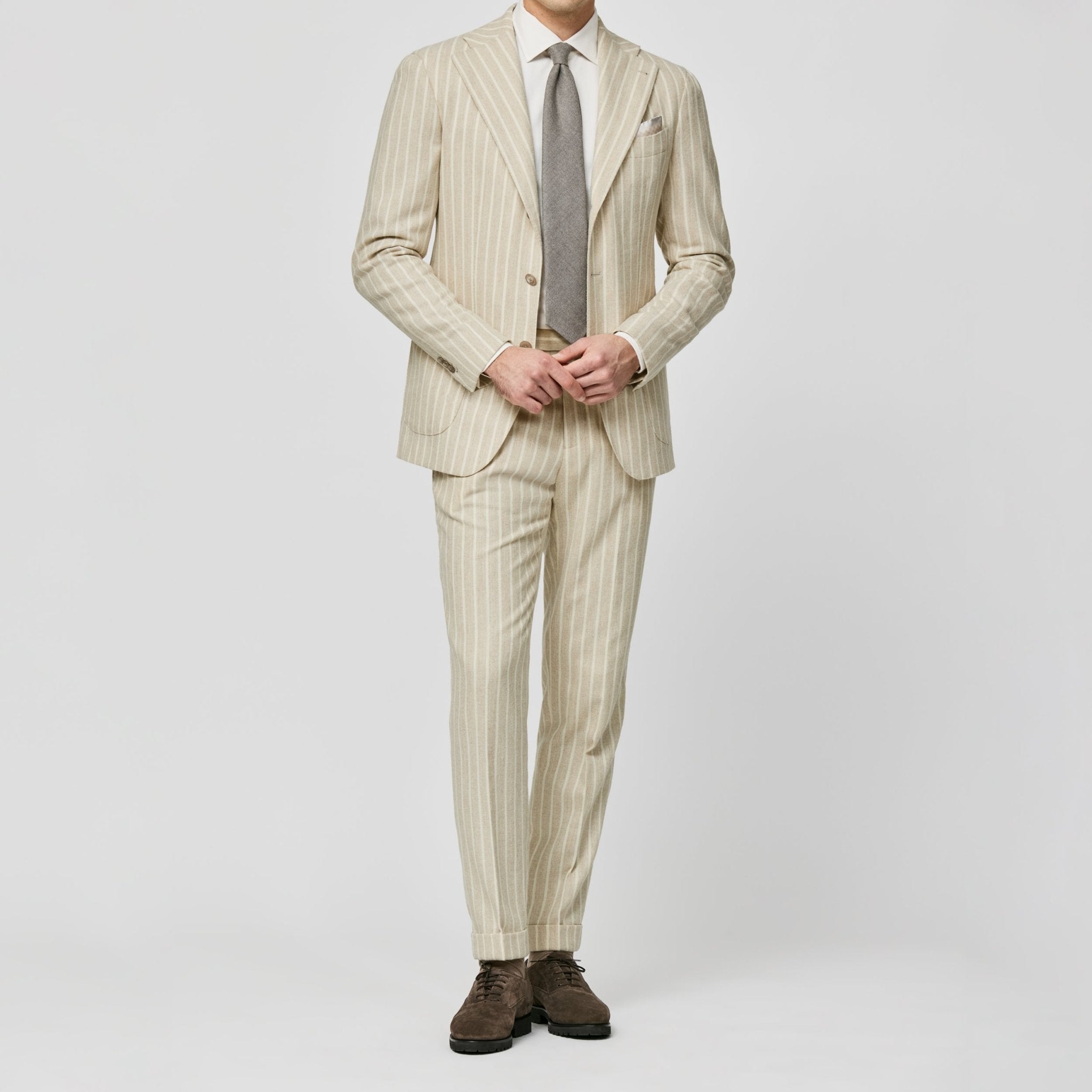 6013 sand stretch alpaca - wool blend / ivory stripes - cordes - sons.com