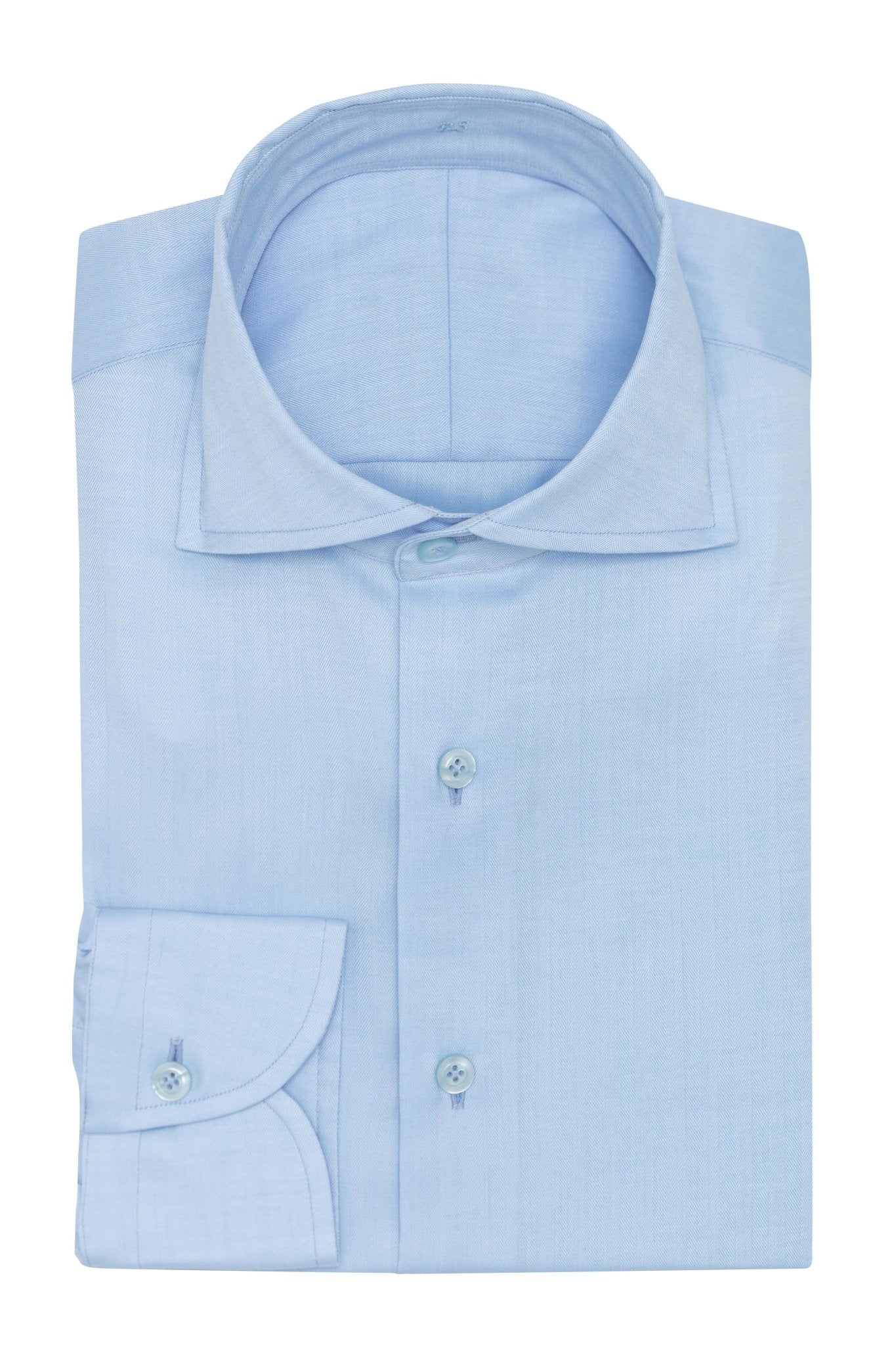 Custom Shirt - l.blue cotton herringbone - cordes - sons.com