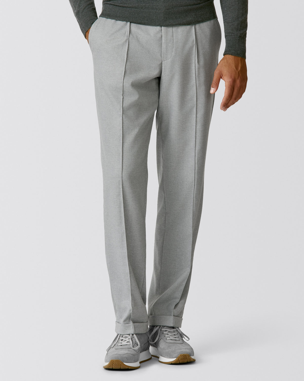 ASF047 light grey stretch wool blend twill trousers - cordes-sons.com