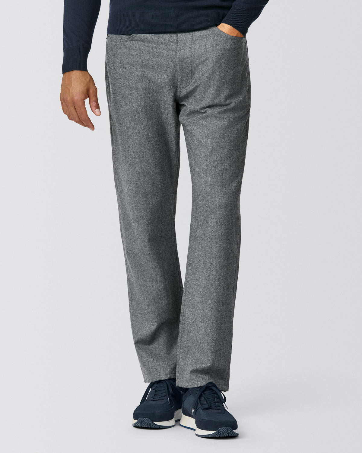 FLN005 heathered grey S120 natural stretch wool flannel trousers - cordes-sons.com
