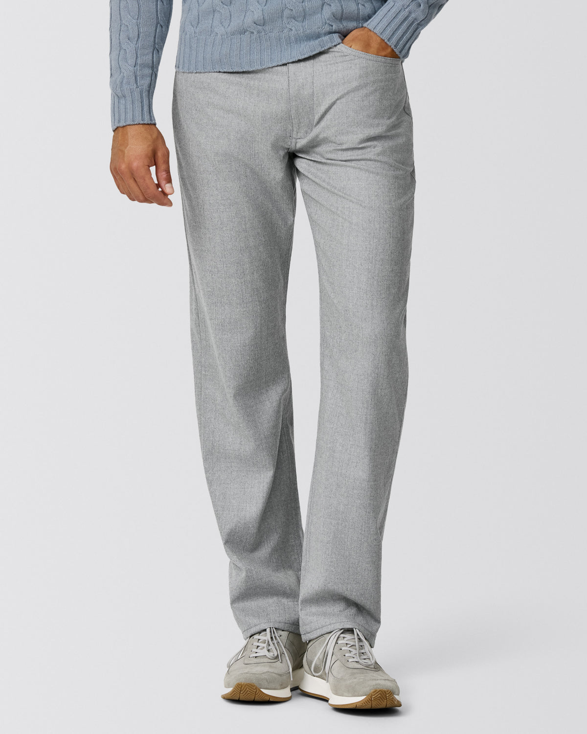 FLN004 light grey S120 natural stretch wool flannel trousers - cordes-sons.com
