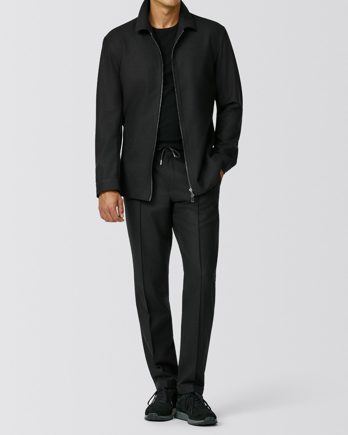 ASF055 black stretch brushed wool twill - cordes-sons.com