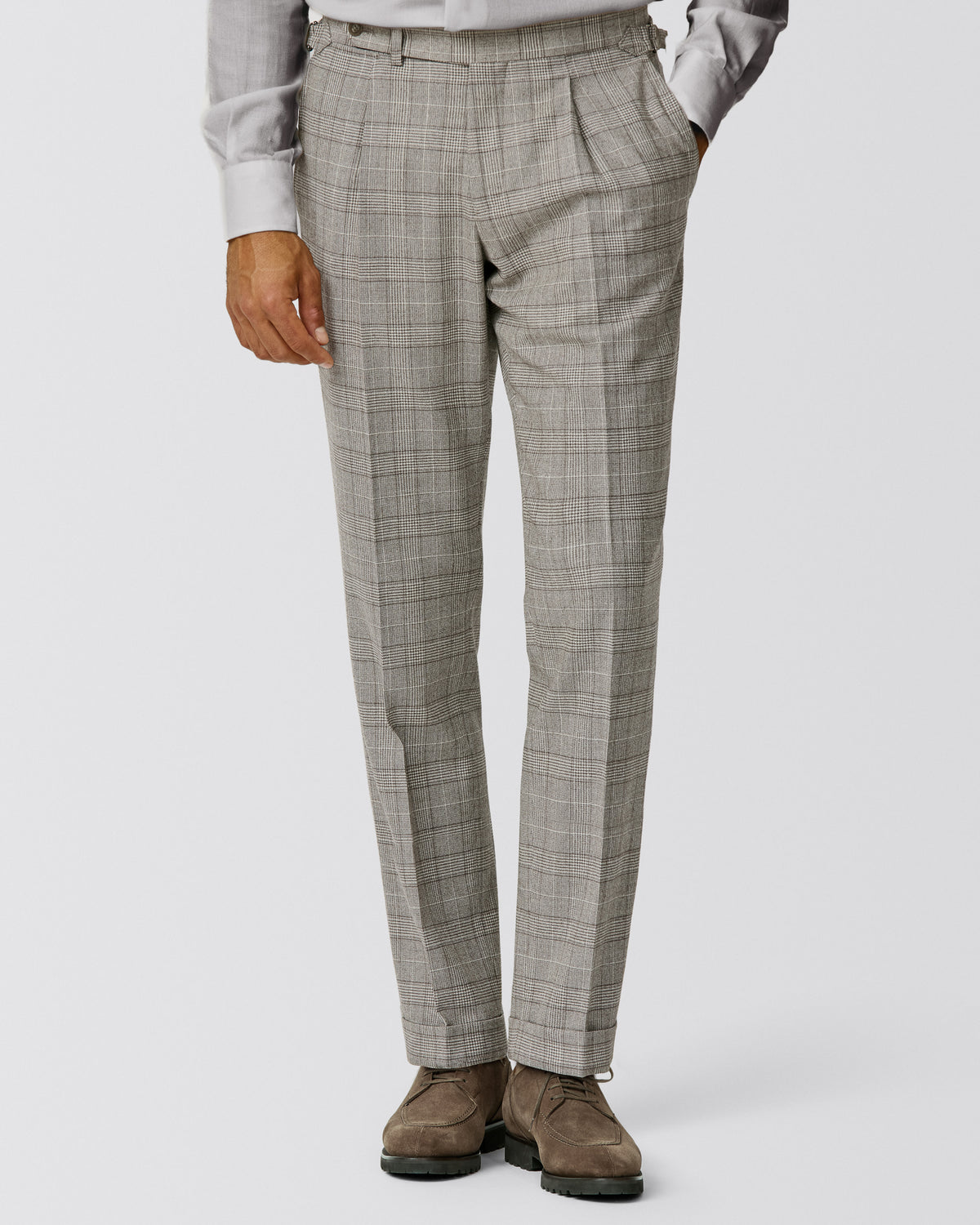 6092 ivory-taupe stretch brushed wool glencheck trousers - cordes-sons.com