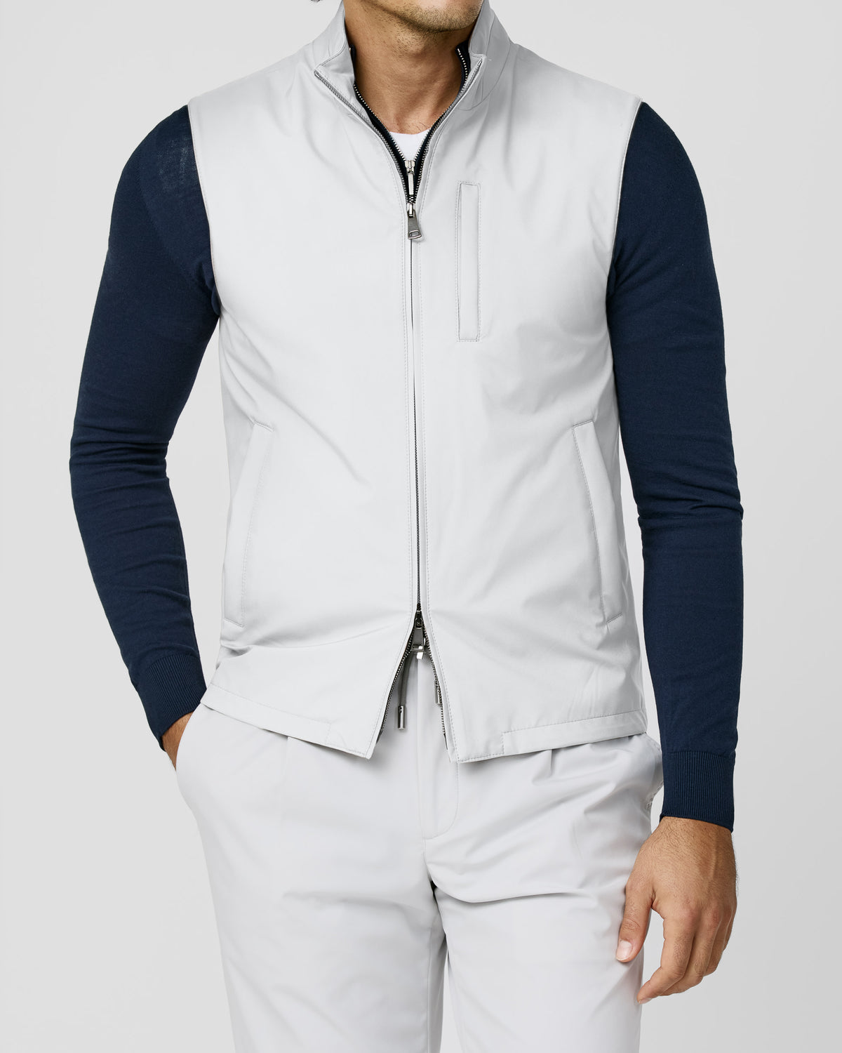 OLM005 greige stretch water-repellent technical fabric vest - cordes-sons.com