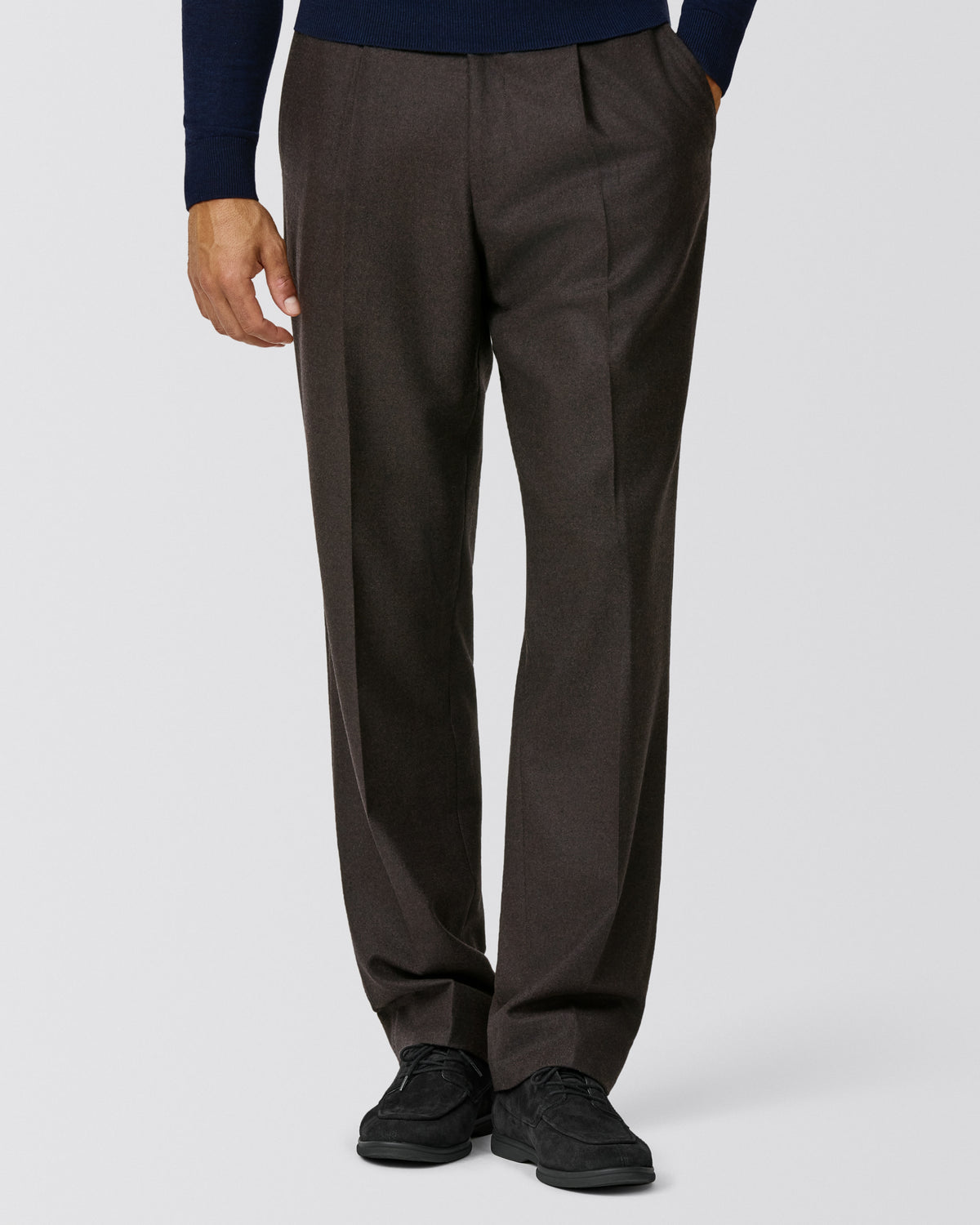 ASF053 chocolate brown stretch brushed wool twill trousers - cordes-sons.com