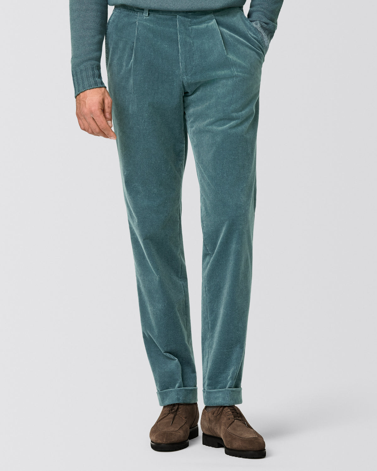 6107 teal stretch cotton corduroy trousers - cordes-sons.com