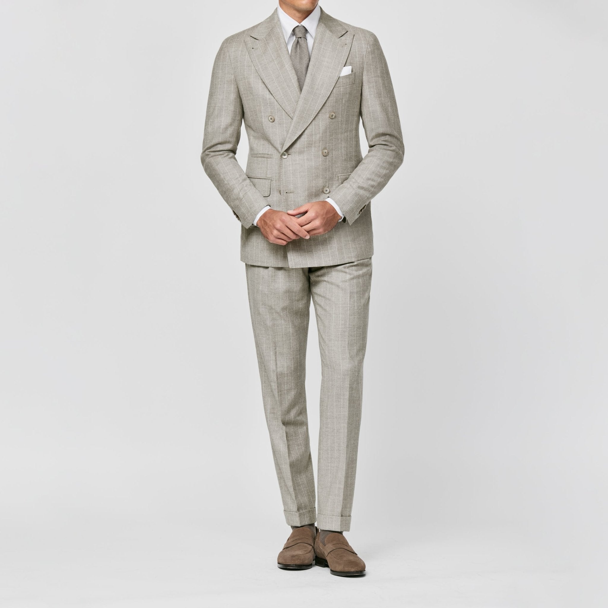 6014 taupe wool - cashmere with calk stripe fabric made in Italy by Loro Piana - cordes - sons.com