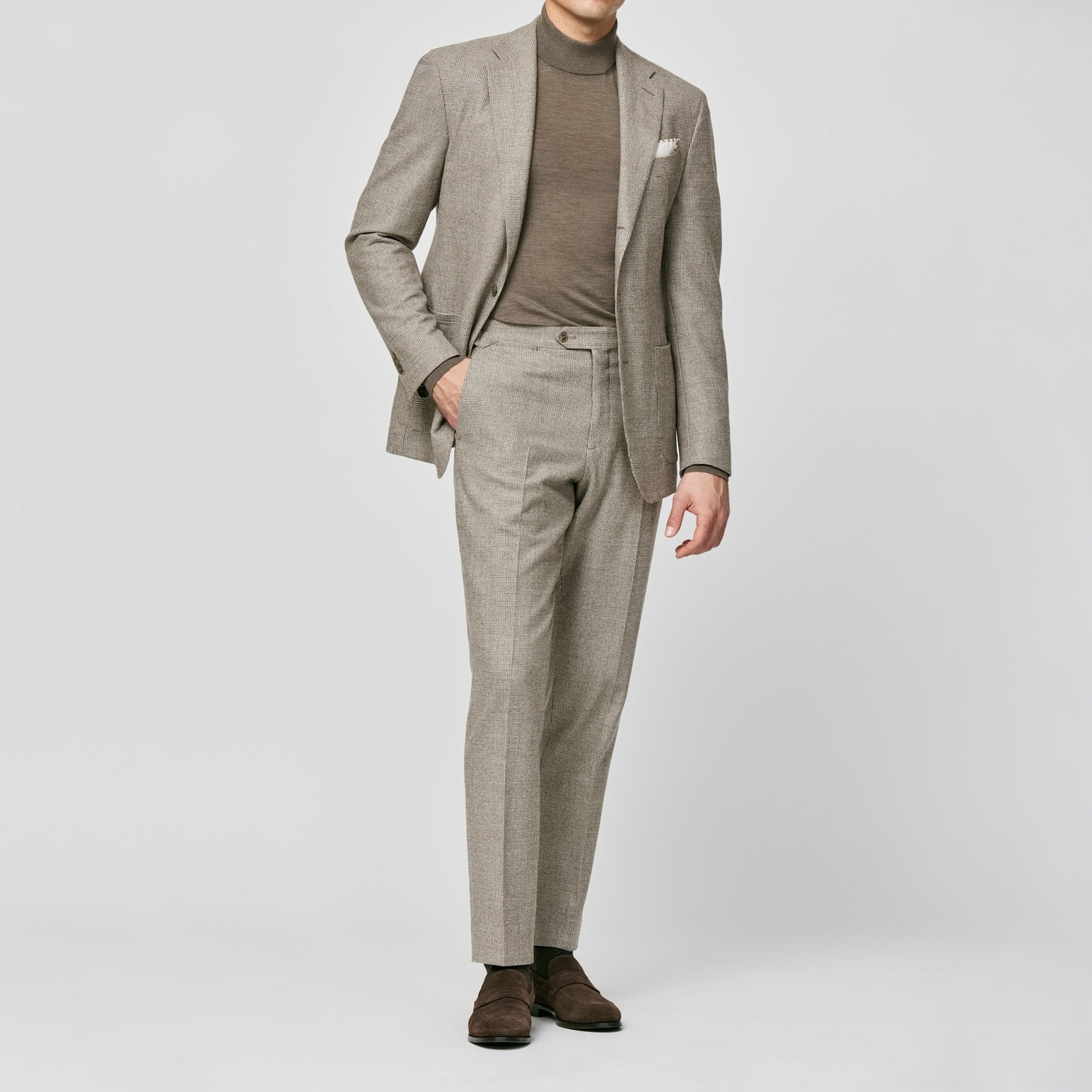 6016 taupe - ivory stretch wool micro - houndstouth fabric made in Italy by Loro Piana - cordes - sons.com