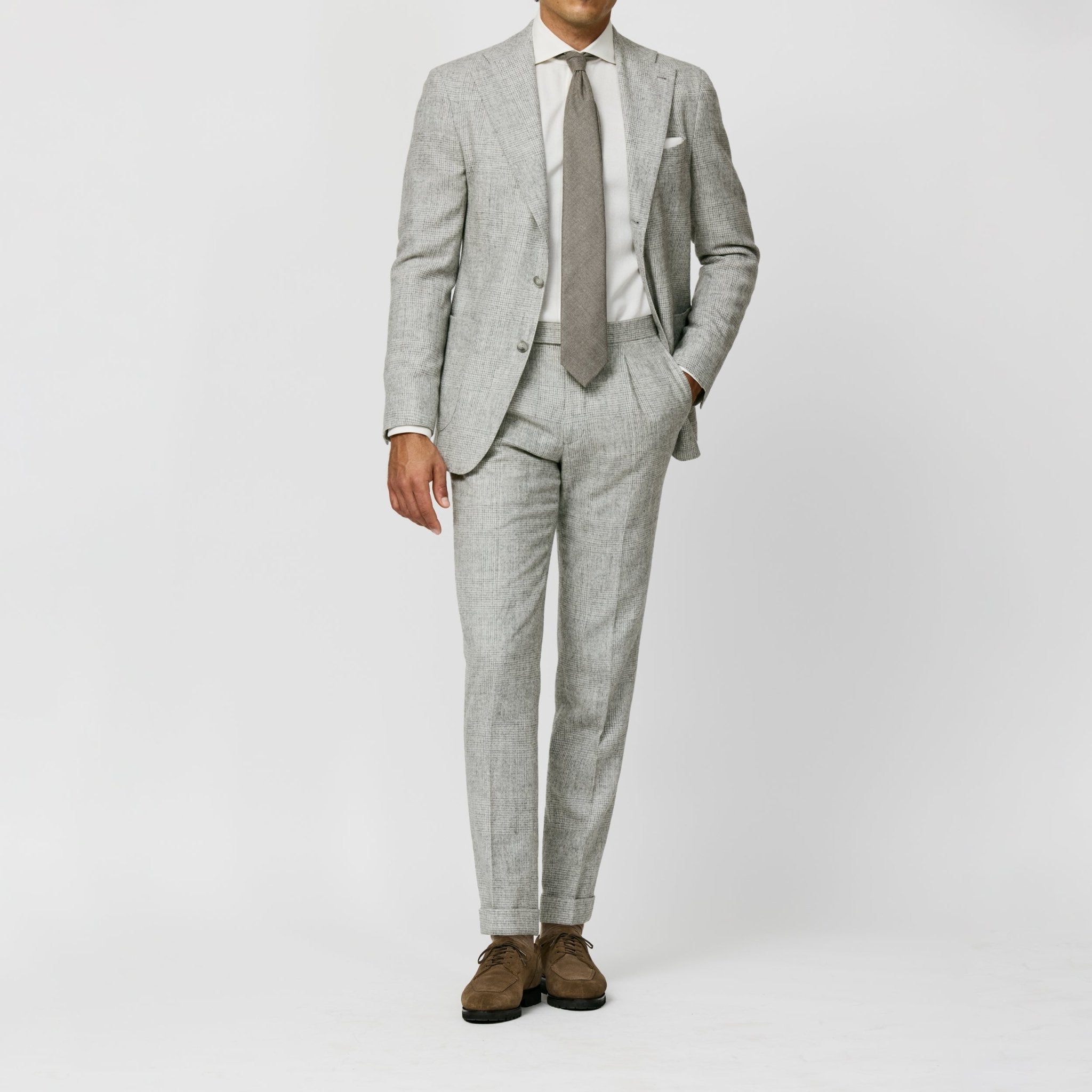 6022 light grey ivory wool - alpaca blend glencheck fabric by Ferla - cordes - sons.com