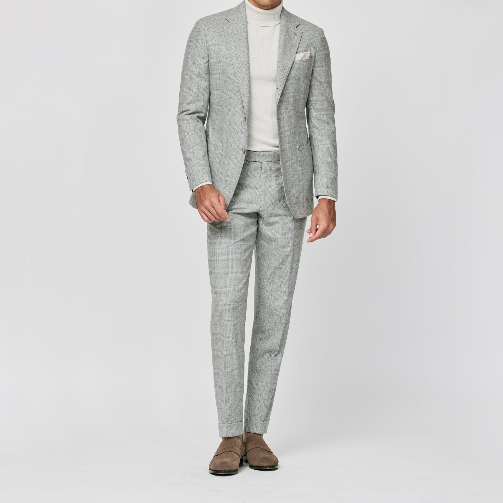 6023 smoke grey wool - cashmere with tonal glencheck fabric by Carlo Barbera - cordes - sons.com