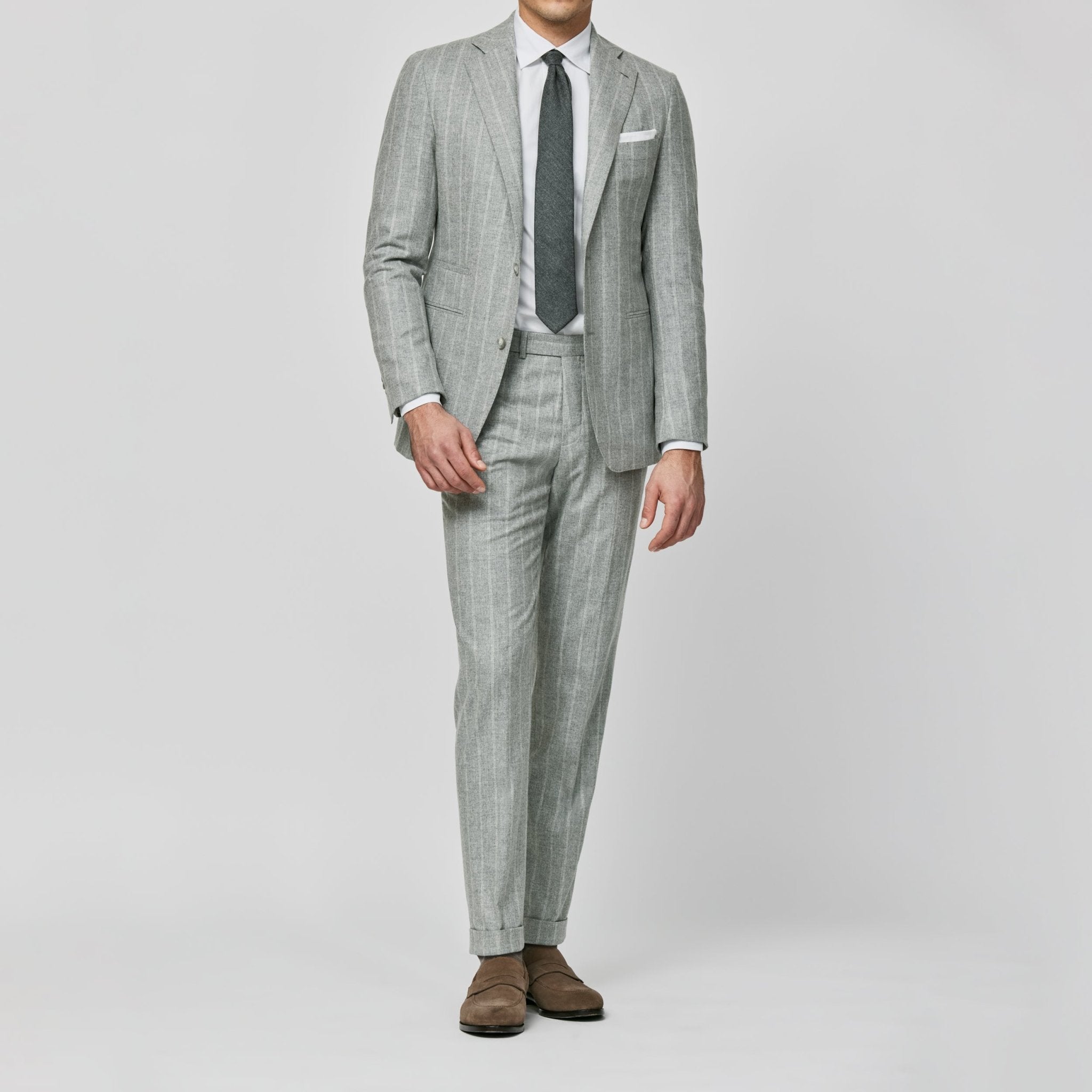 6024 stone grey wool - cashmere with chalk stripe fabric by Carlo Barbera - cordes - sons.com