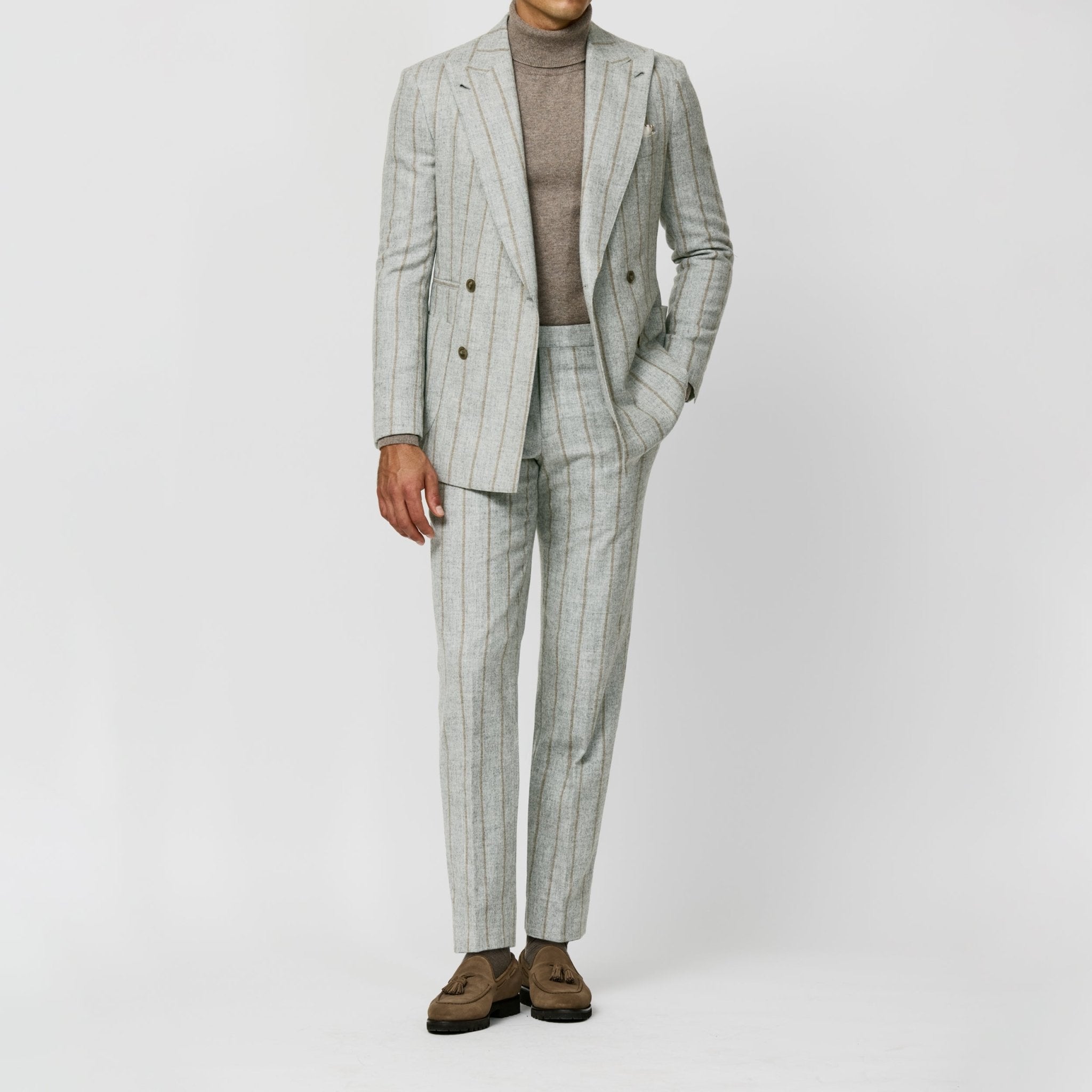 6025 stone grey alpaca wool blend with cinnamon stripe fabric by Ferla - cordes - sons.com