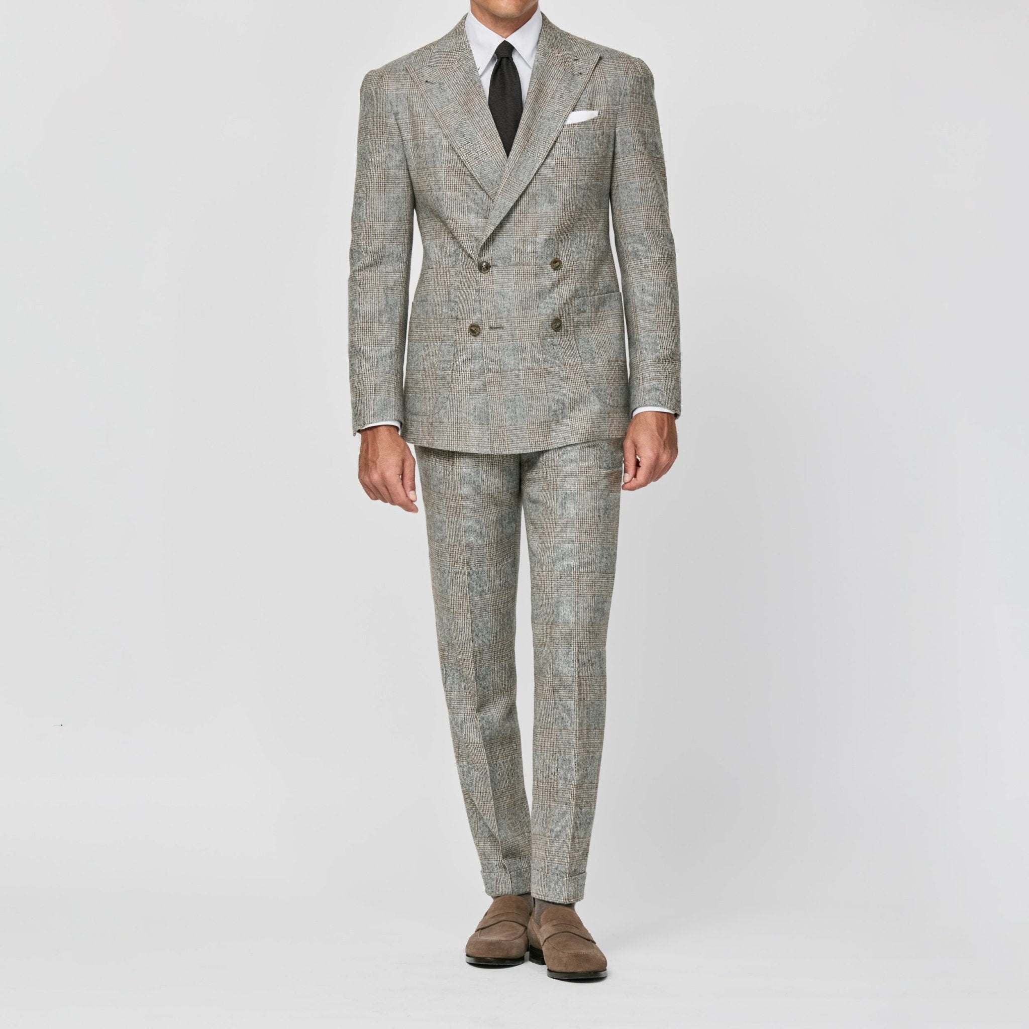 6030 Ice grey wool - alpacal blend with grey cinnamon glencheck fabric by Ferla - cordes - sons.com
