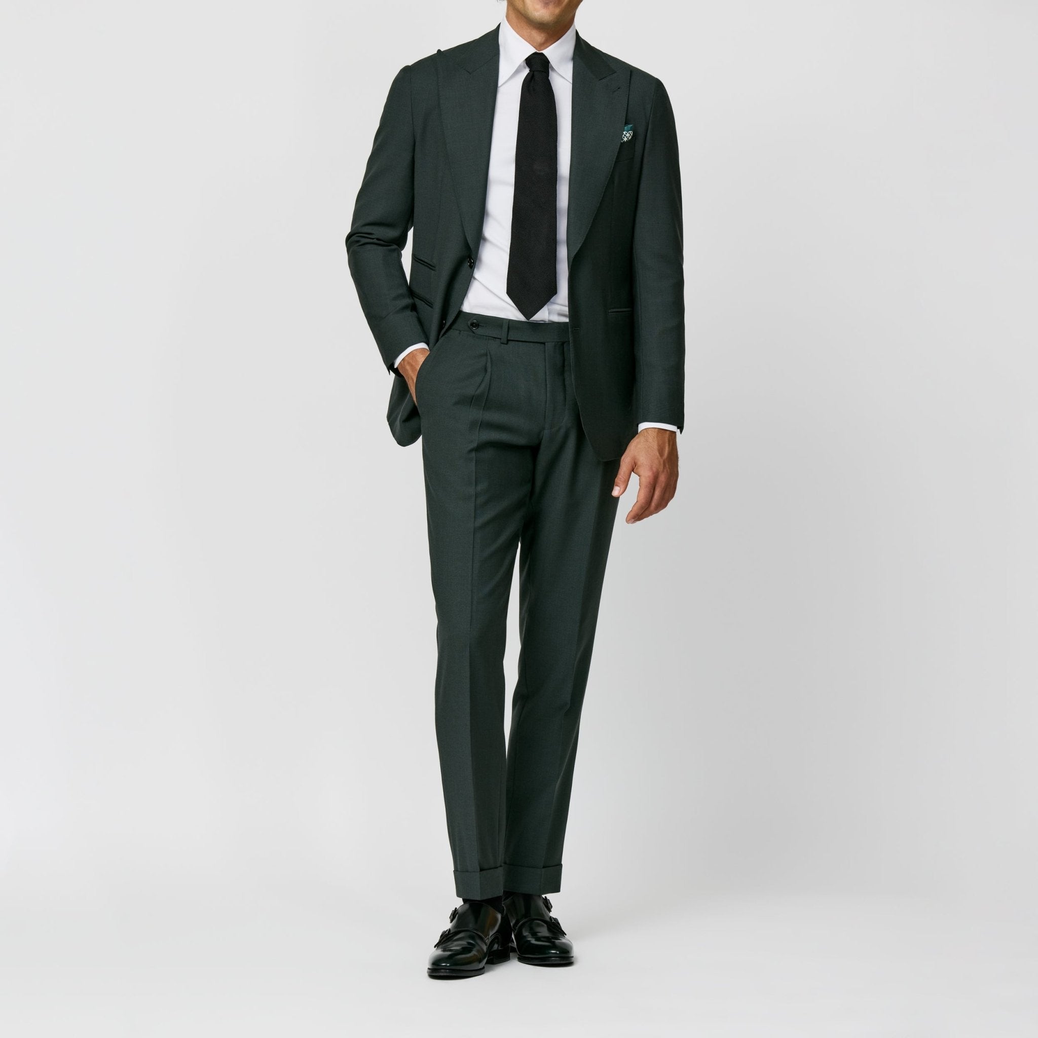 6034 forrest green stretch wool with micro - effect fabric made in Italy by Loro Piana - cordes - sons.com