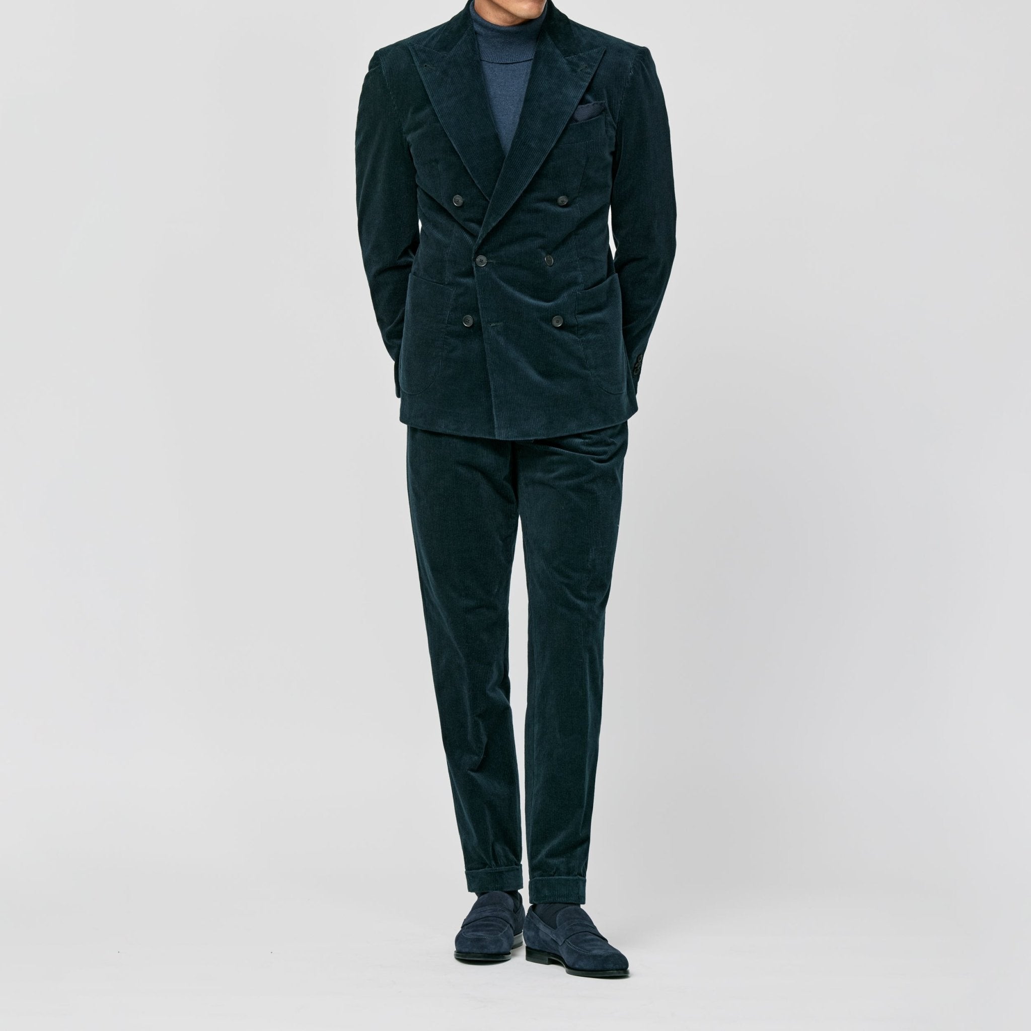 6038 dark petrol stretch cotton corduroy fabric by Pontoglio - cordes - sons.com