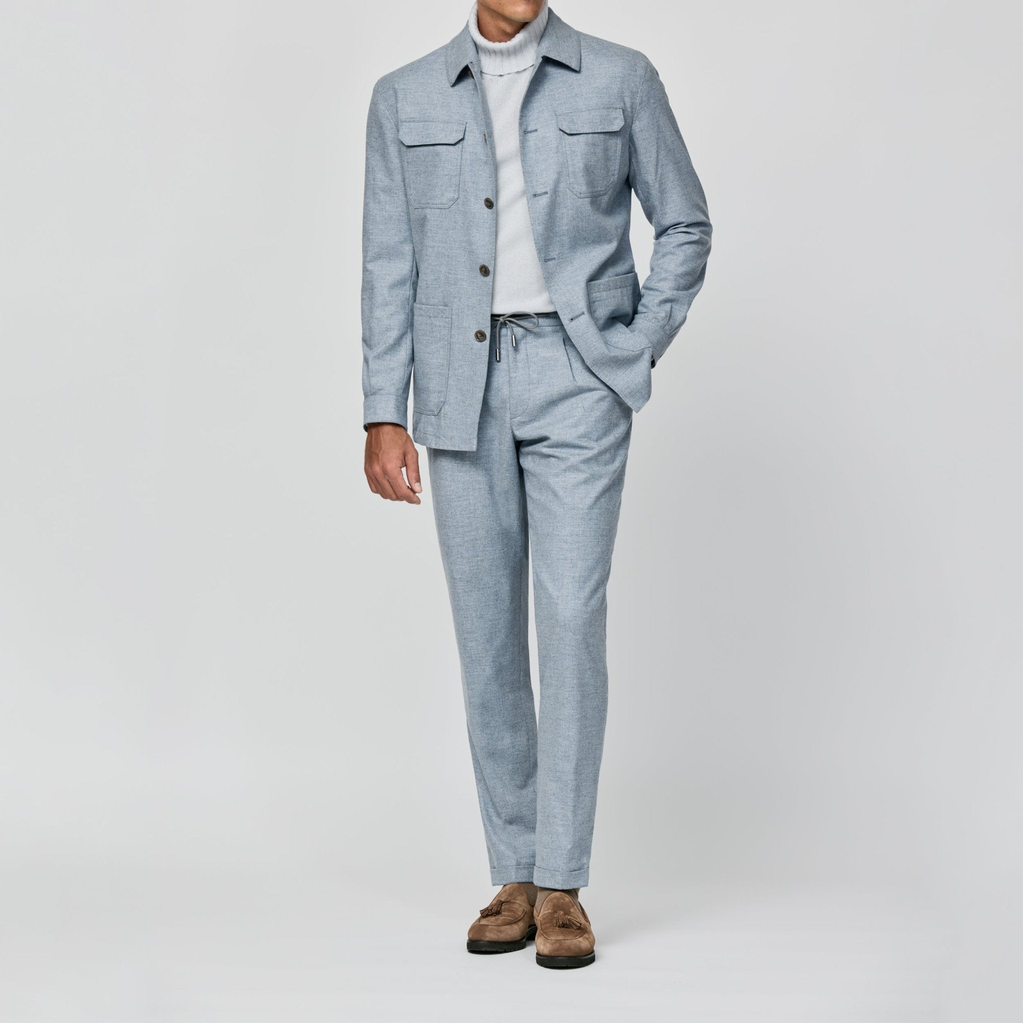 6040 ice blue - grey wool - cashmere plain weave fabric by Carlo Barbera - cordes - sons.com