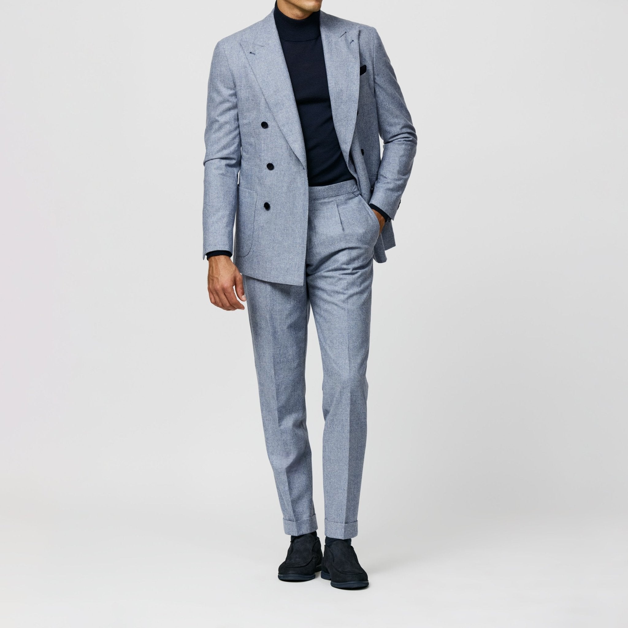 6041 royal blue - off - white wool - cashmere with glencheck fabric by Carlo Barbera - cordes - sons.com