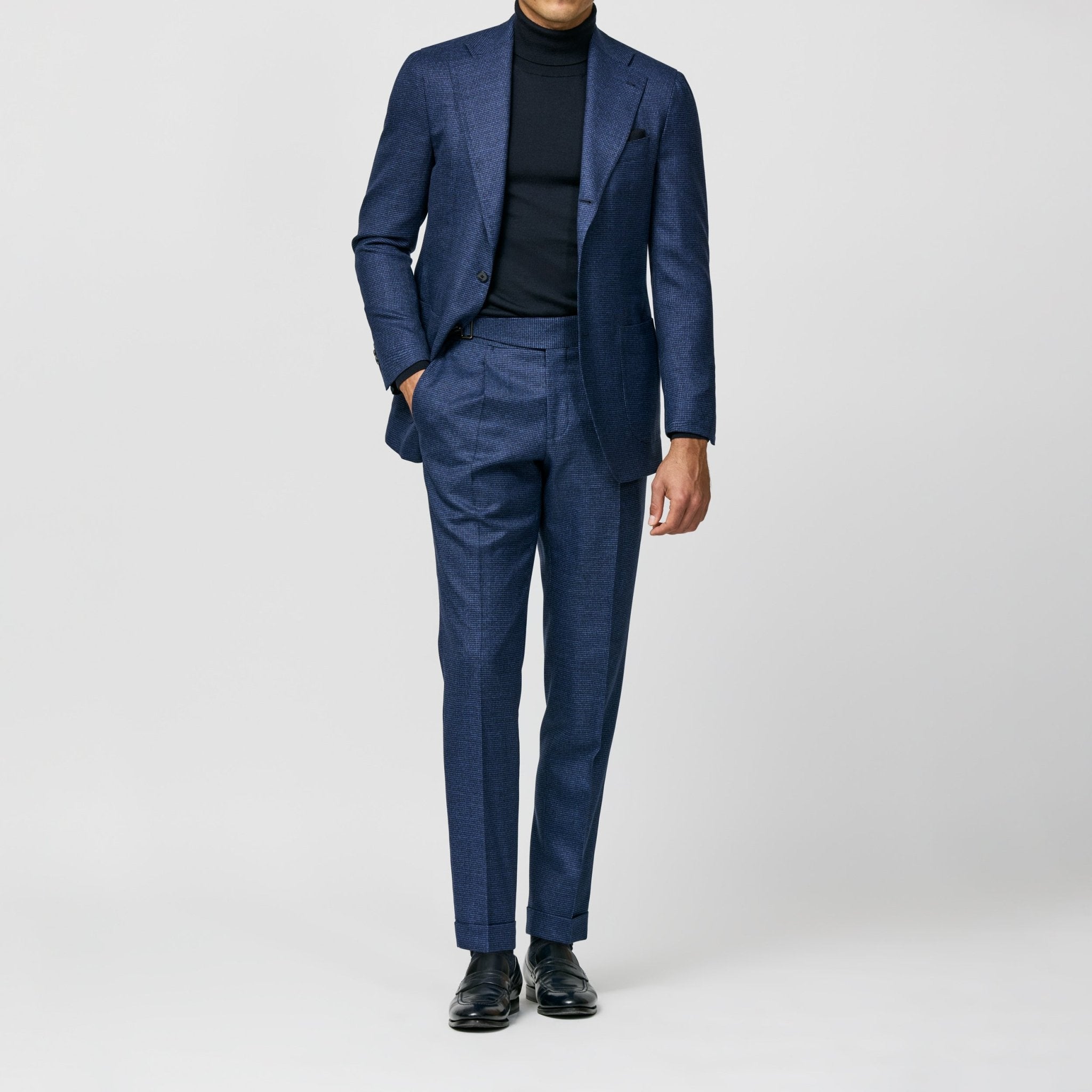 6045 neapolitan blue S120 natural stretch wool hondstooth fabric made in Italy by Loro Piana - cordes - sons.com