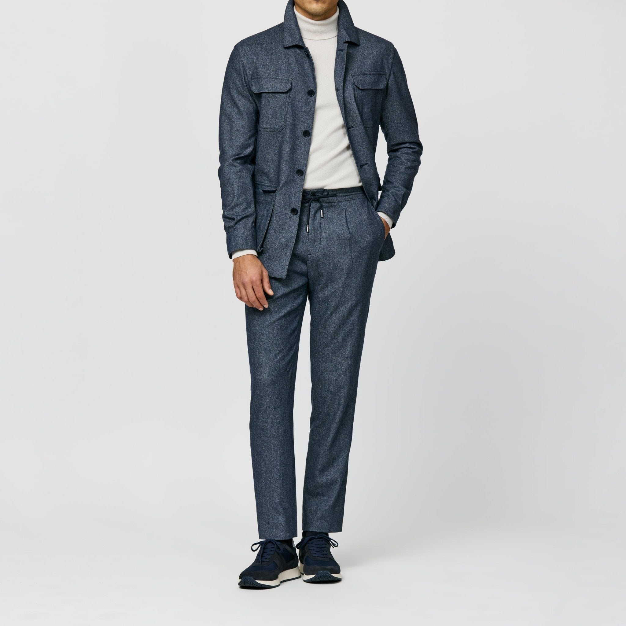 6046 denim blue stretch wool - cotton cashmere flannel by Botto Giuseppe - cordes - sons.com