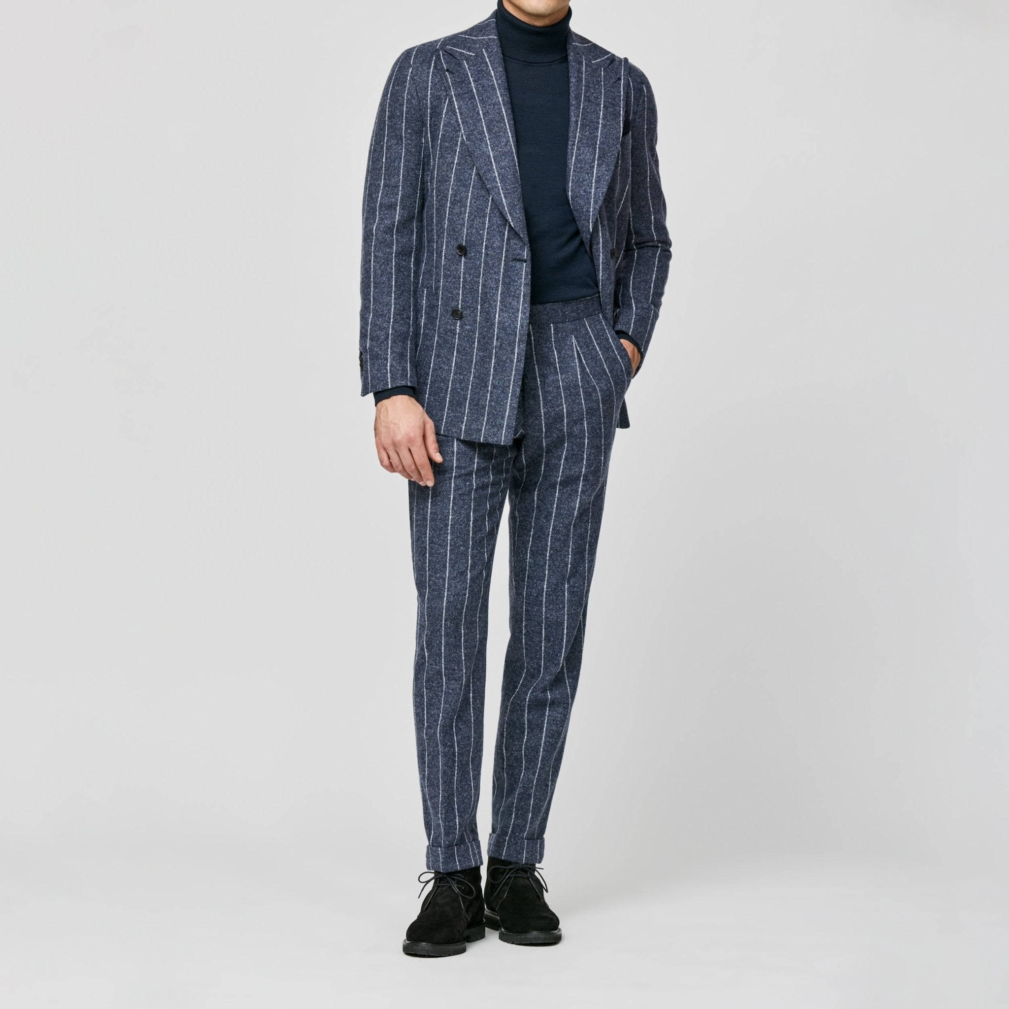 6047 dark bllue stretch alpaca - wool blend with ice grey stripes by Ferla - cordes - sons.com