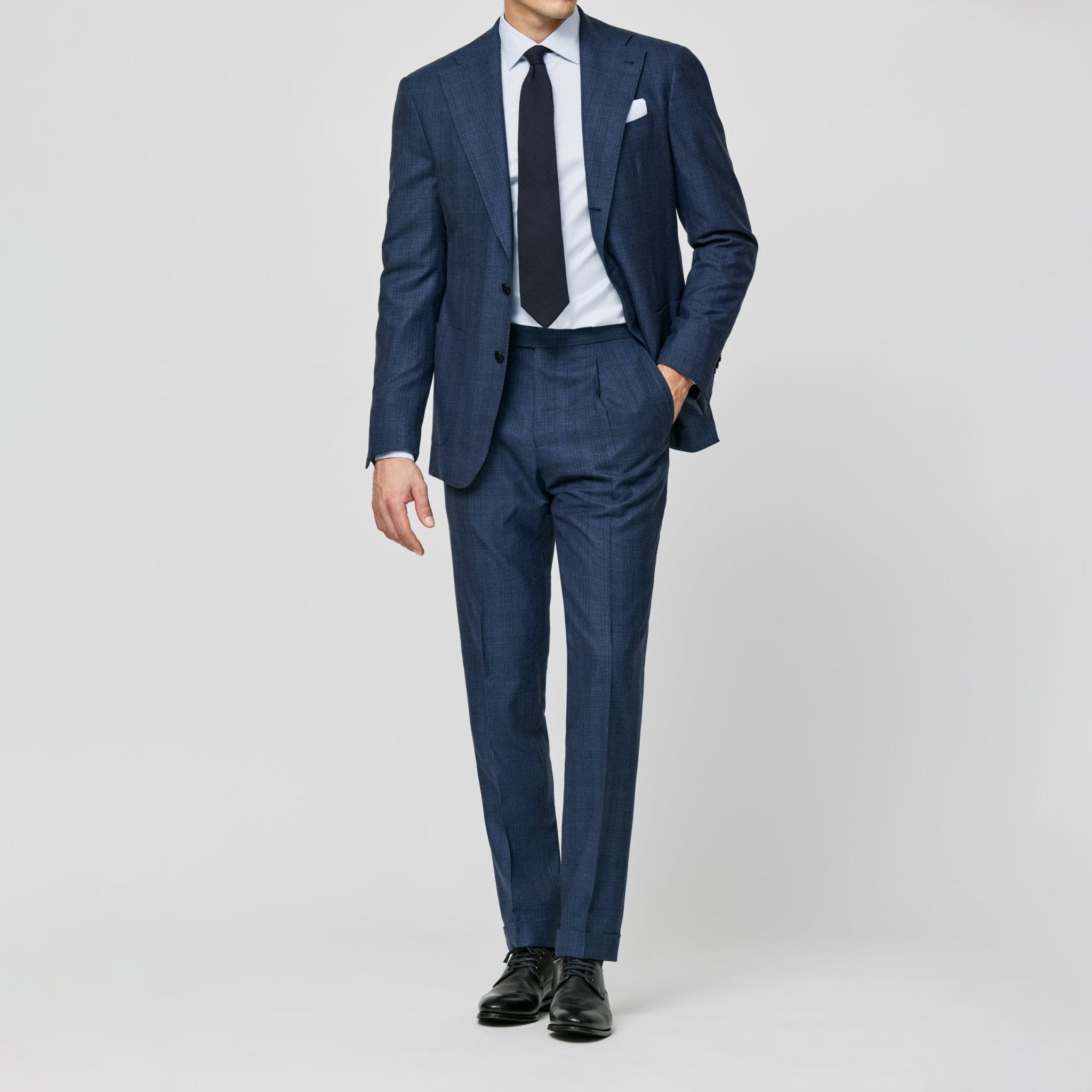 6049 dark blue wool slilk with faded check by Colombo - cordes - sons.com