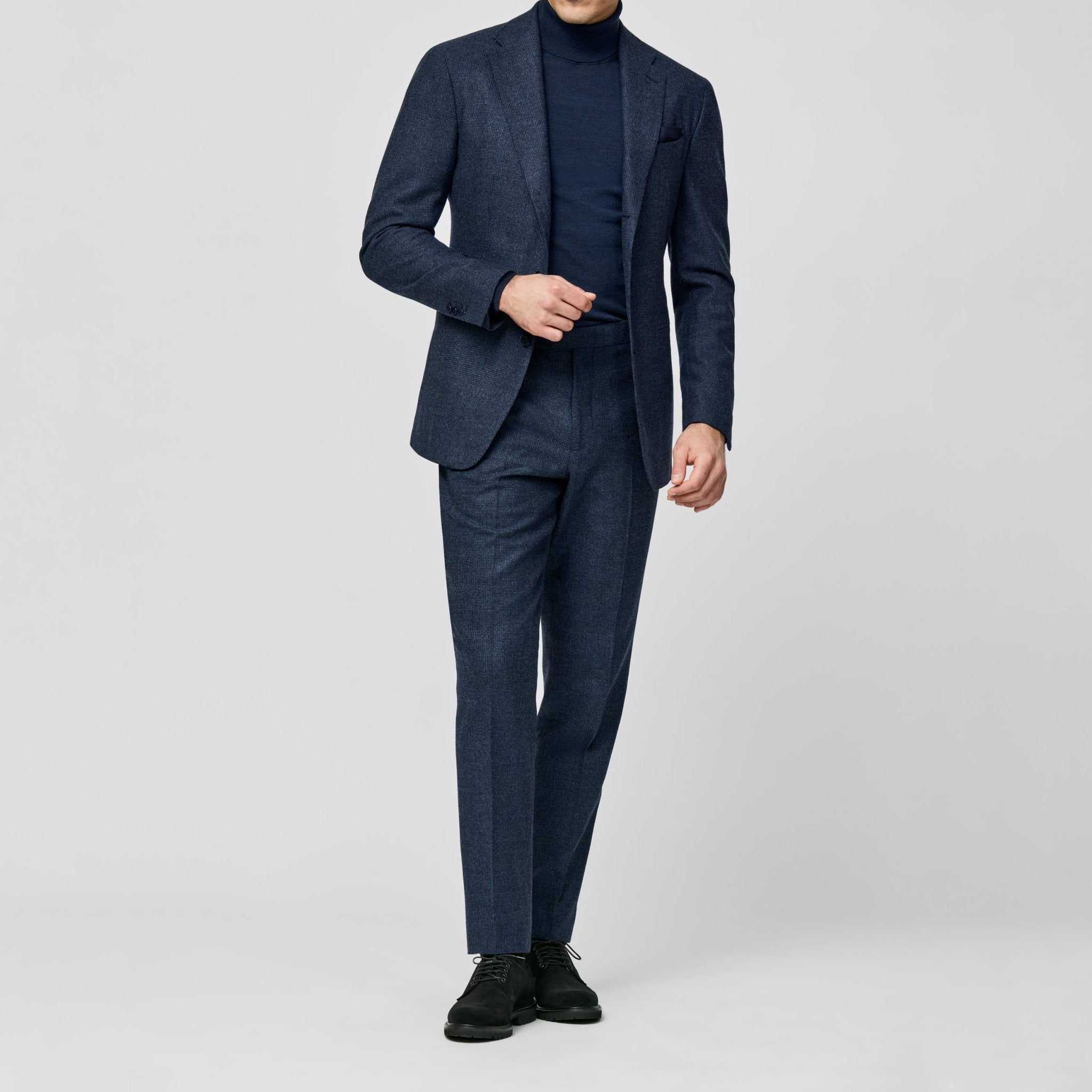 6050 midnight stone blue stretch wool micro - houndstooth fabric made in Italy made by Loro Piana - cordes - sons.com
