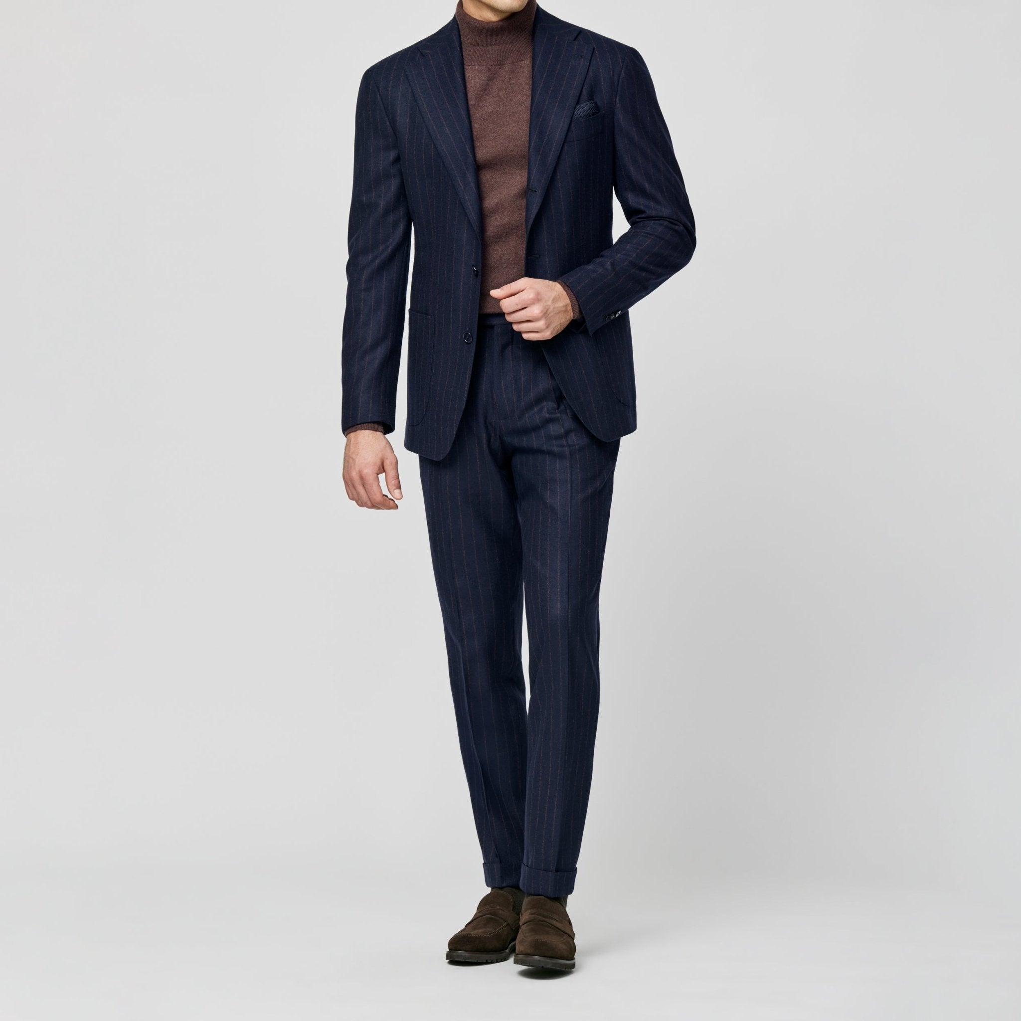 6052 dark indigo stretch wool twill with rust stripes fabric made in Italy by Loro Piana - cordes - sons.com