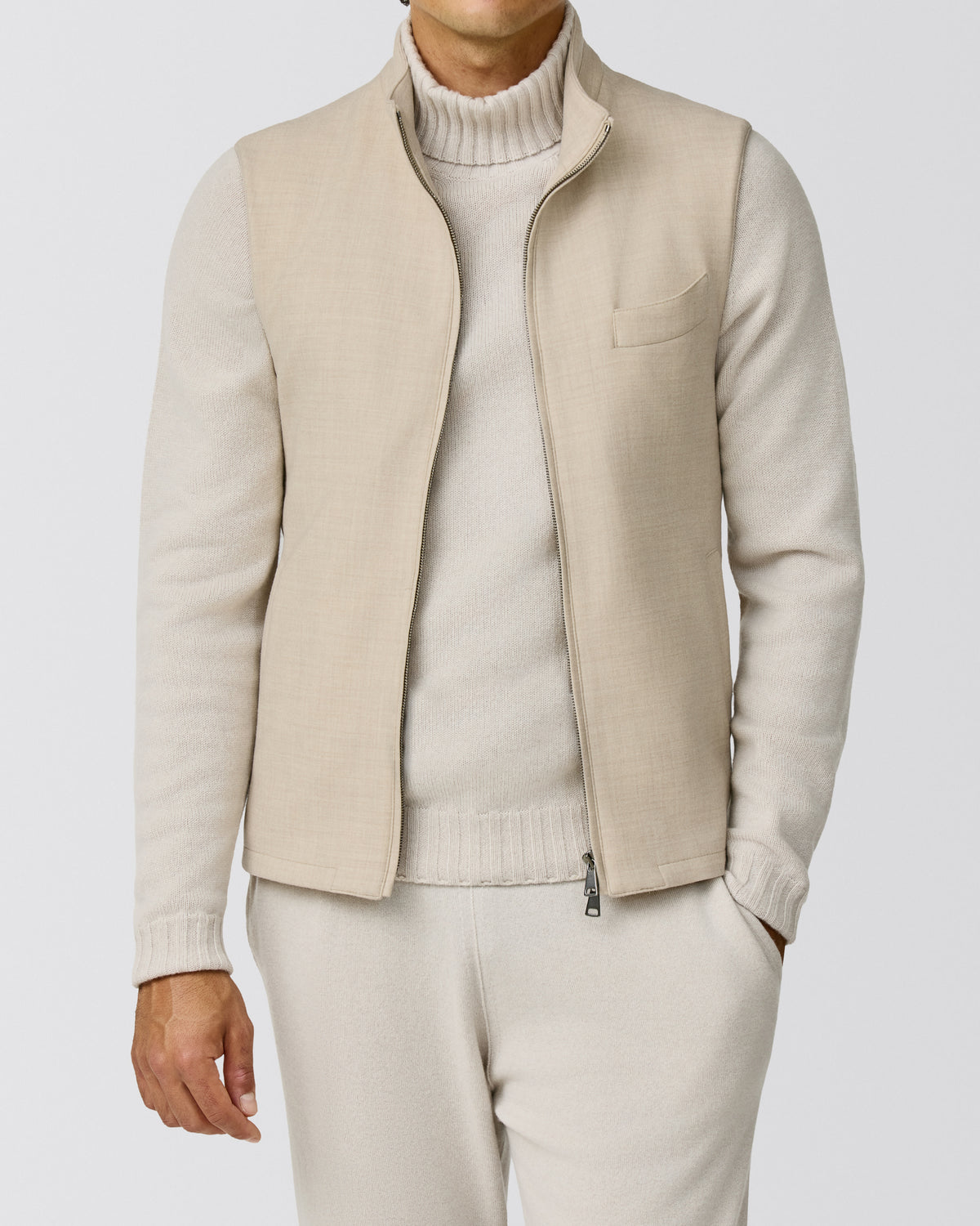 BL0031 sand stretch brushed wool twill vest - cordes-sons.com