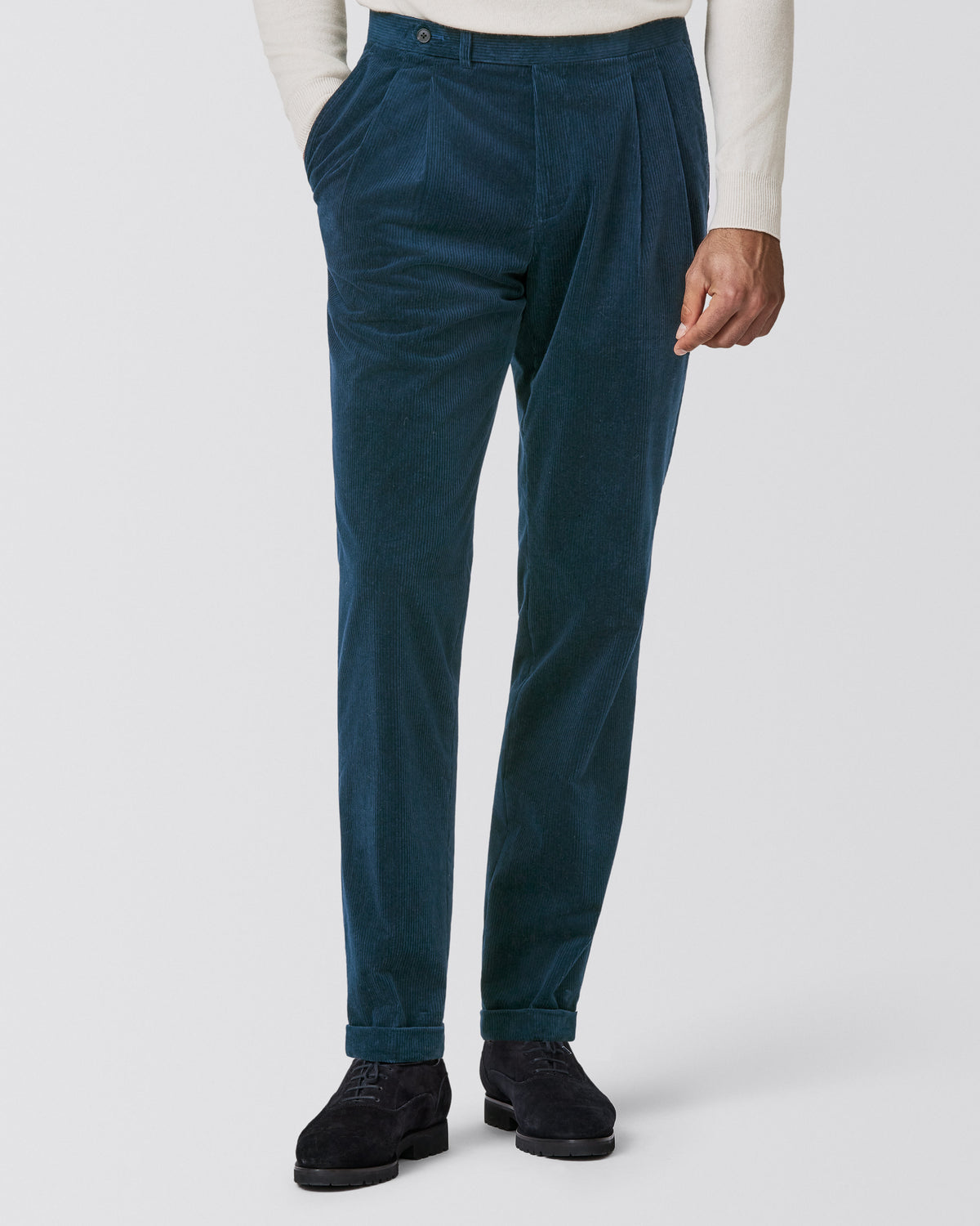 6104 prussian blue stretch cotton corduroy trousers - cordes-sons.com
