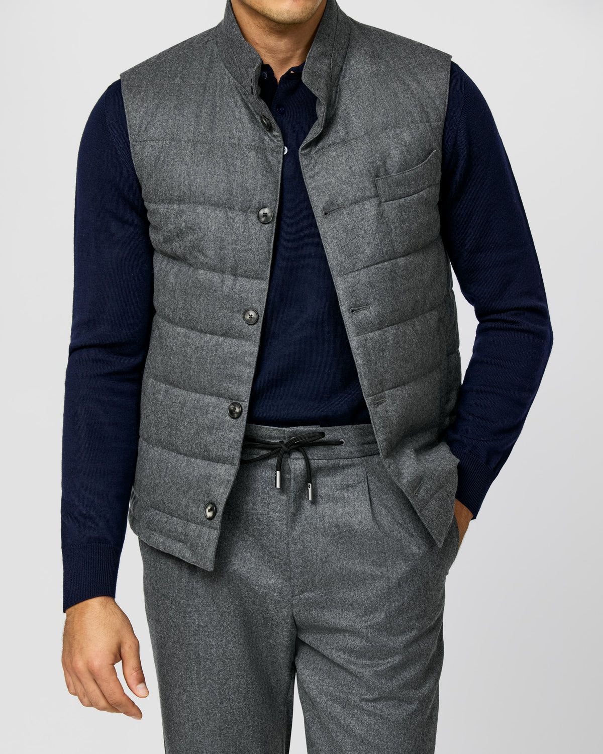 FLN005 heathered grey S120 natural stretch wool flannel vest - cordes-sons.com