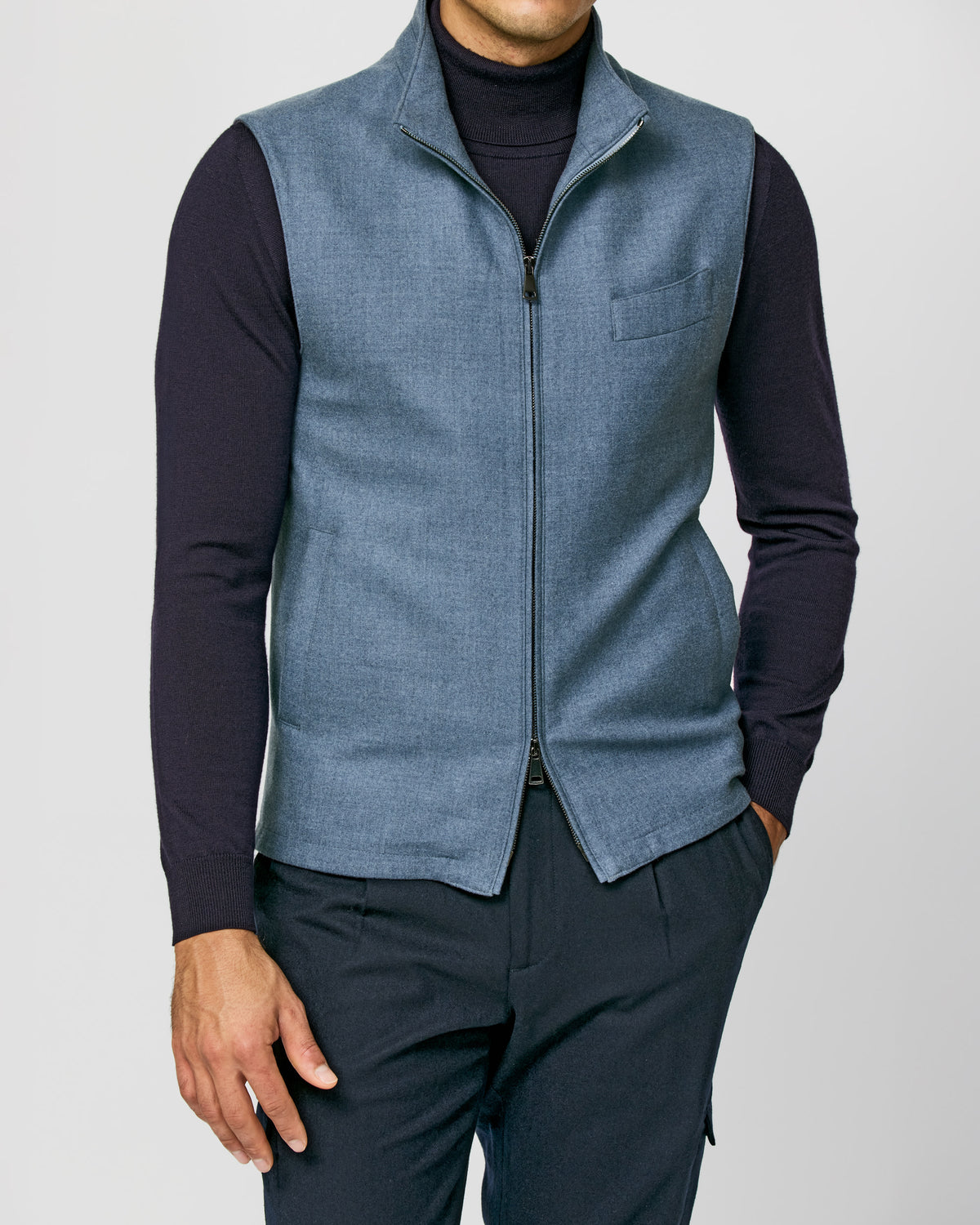 ASF022 storm blue stretch brushed wool twill vest - cordes-sons.com