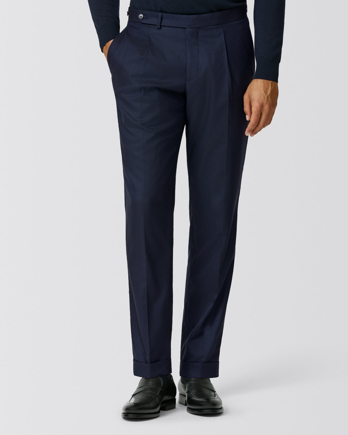 ASF023 midnight blue stretch brushed wool twill trousers - cordes-sons.com