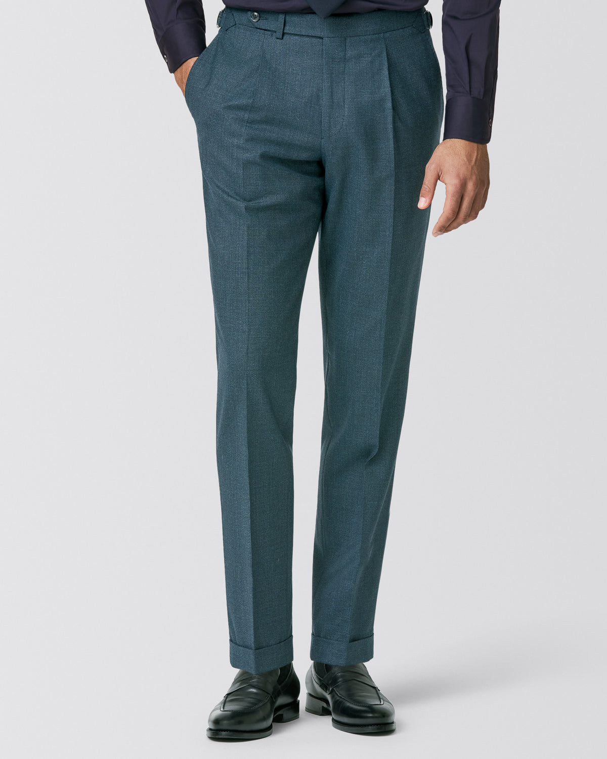 6105 petrol-midnight blue natural stretch wool micro-effect trousers - cordes-sons.com