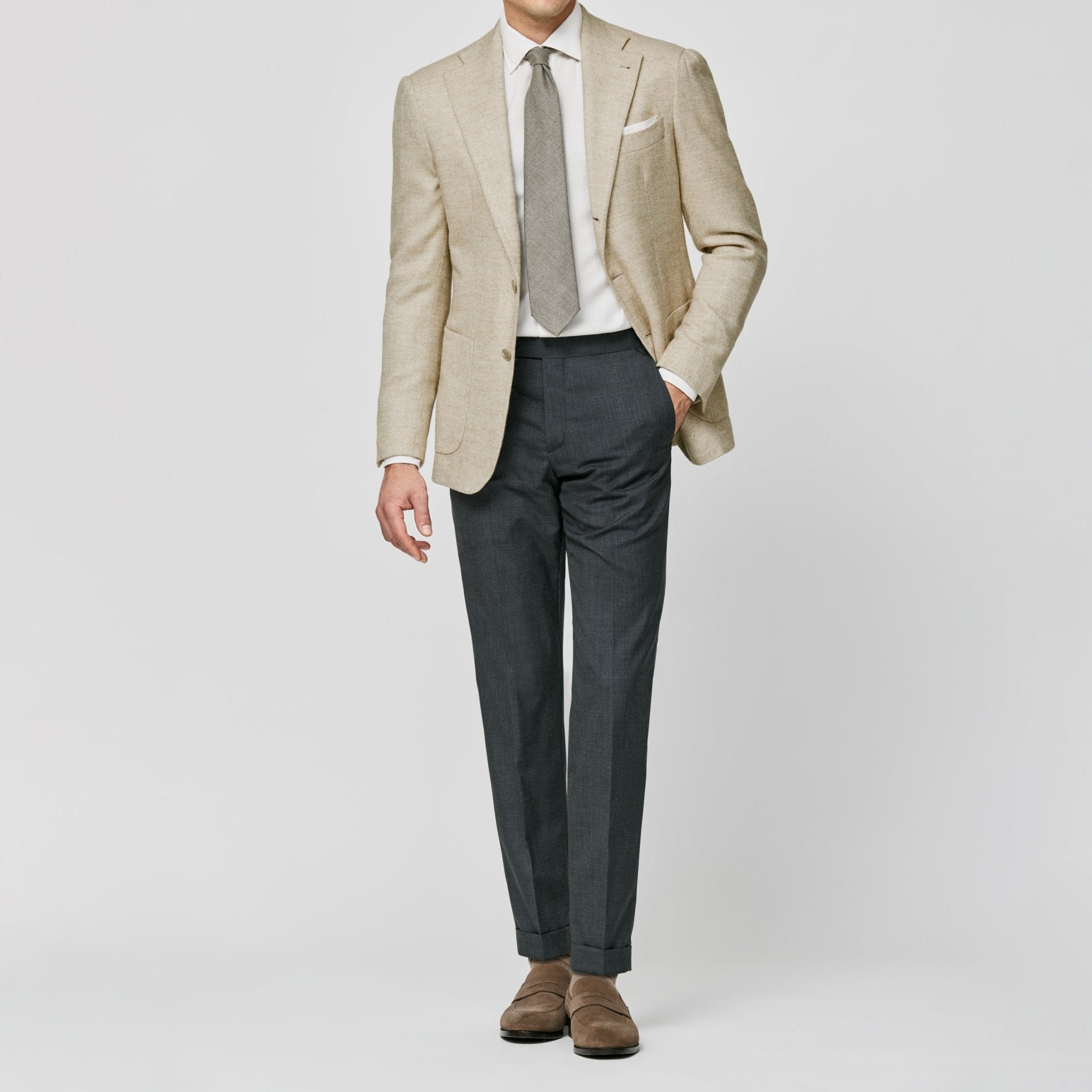 9143 icory - cream wool alpaca blend herringbone fabric by Ferla - cordes - sons.com