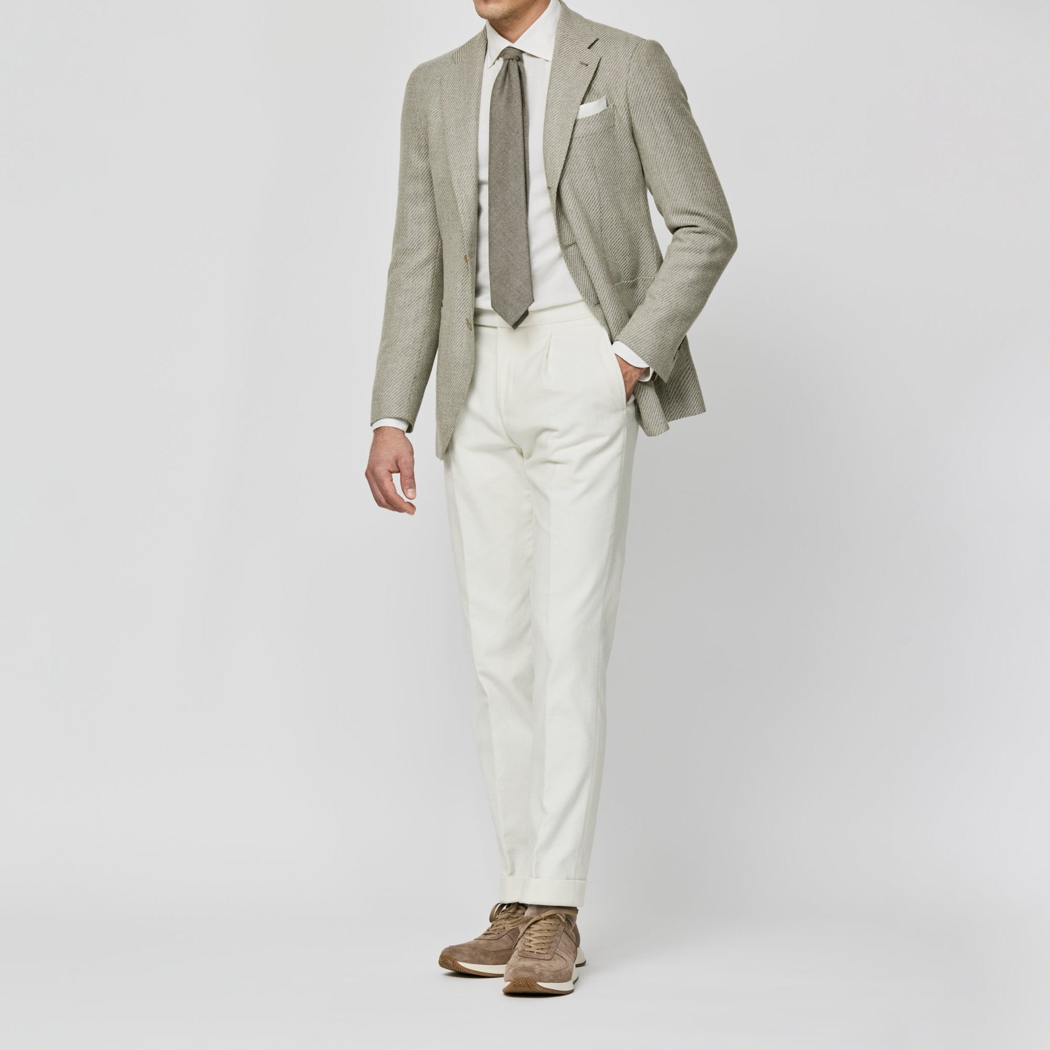 9146 light grey - taupe stretch wool coarse twill fabric made in Italy by Loro Piana - cordes - sons.com