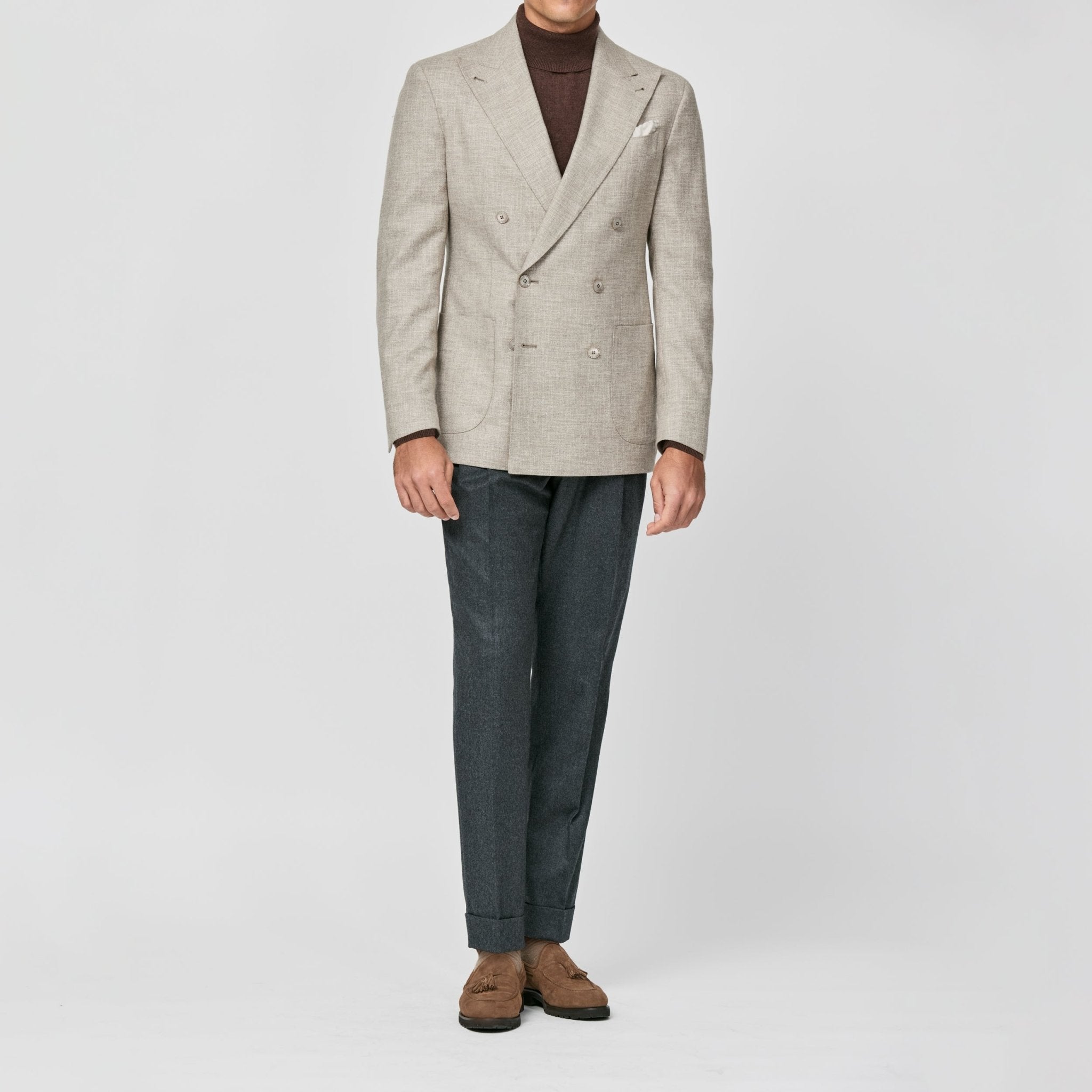 9147 sand melange stretch wool - silk - cotton blend by Carlo Barbera - cordes - sons.com