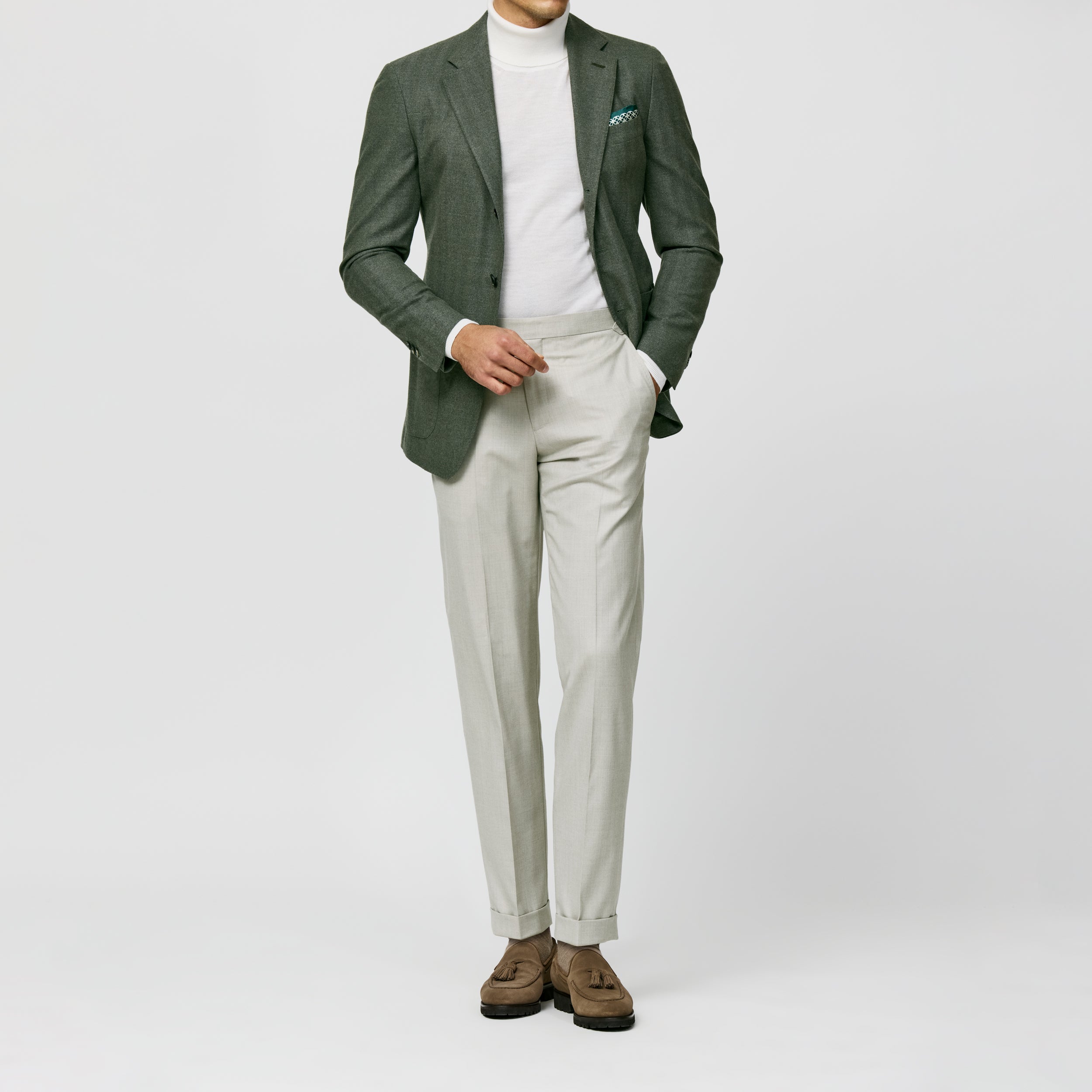 9151 sage green luxury wool-silk flannel herringbone fabric by Drago