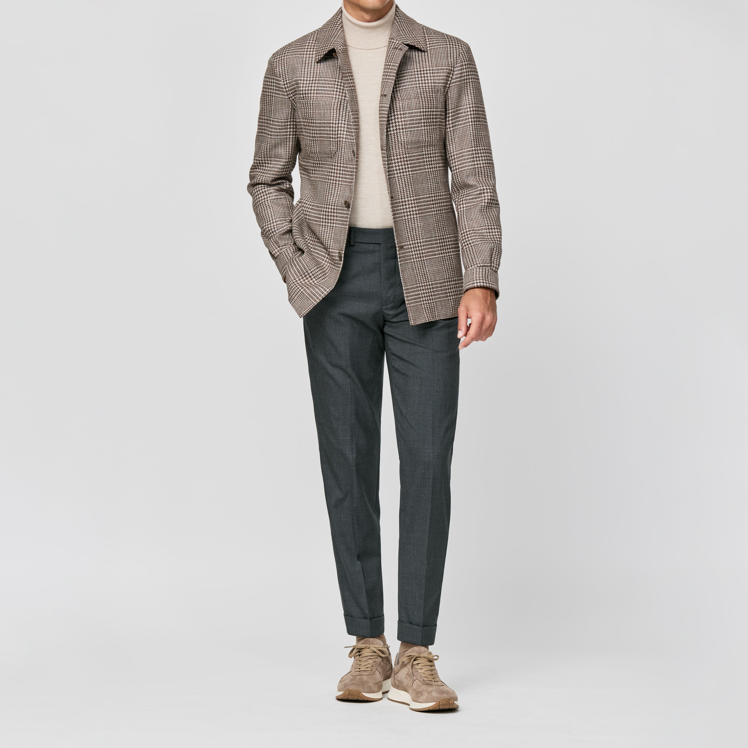 9159 beige brown wool-silk with glenscheck fabric by Cerutti