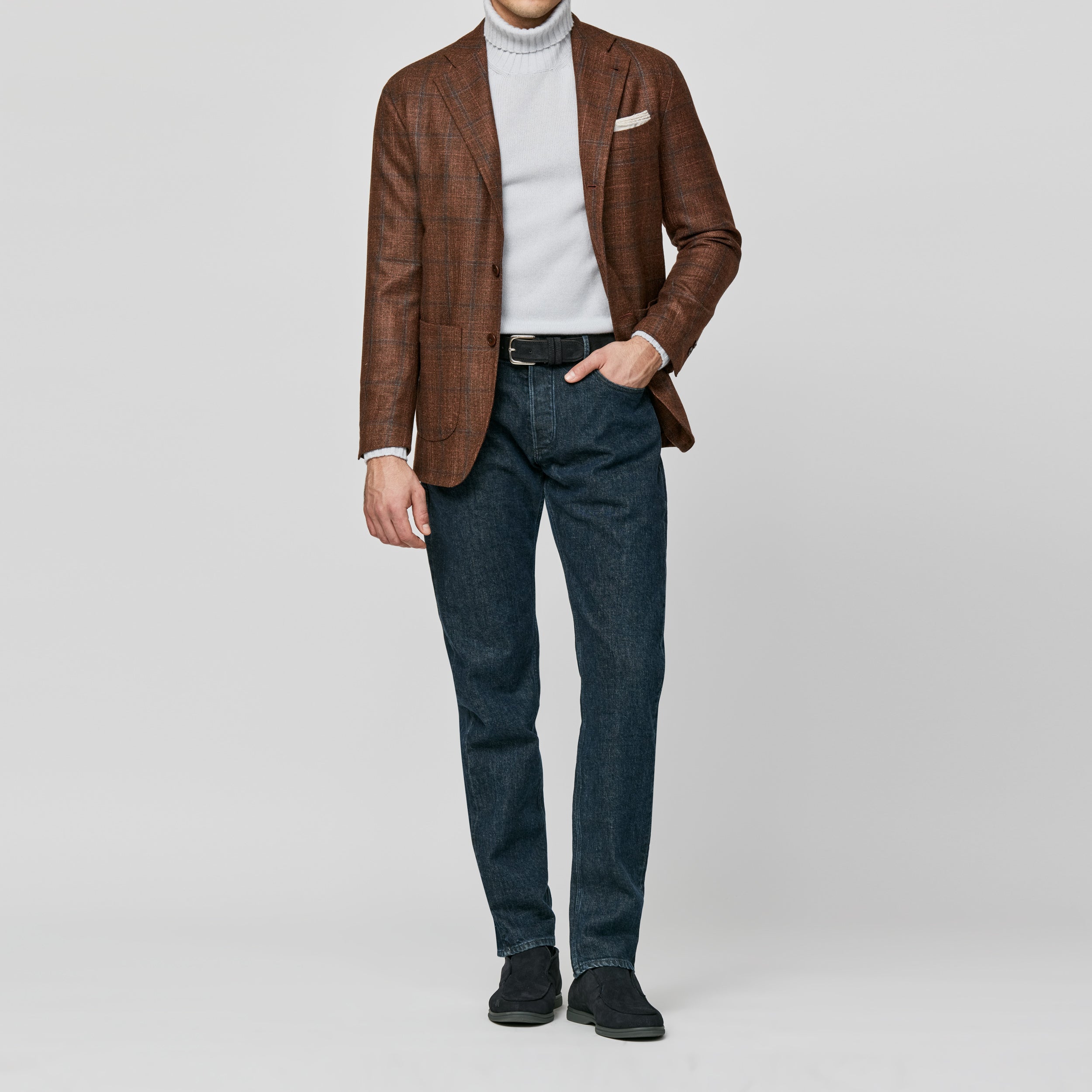 9160 mahogany brown wool-silk-cashmere with blue windowpane fabric made in Italy by Loro Piana