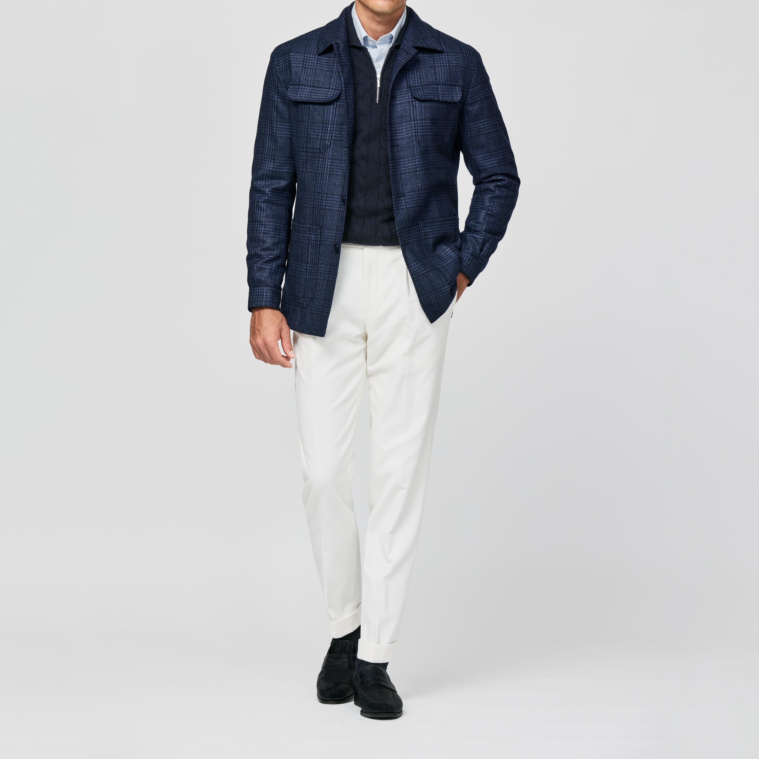 9167 dark blue wool-silk-cashmere with midnight blue glencheck fabric made in Italy by Loro Piana