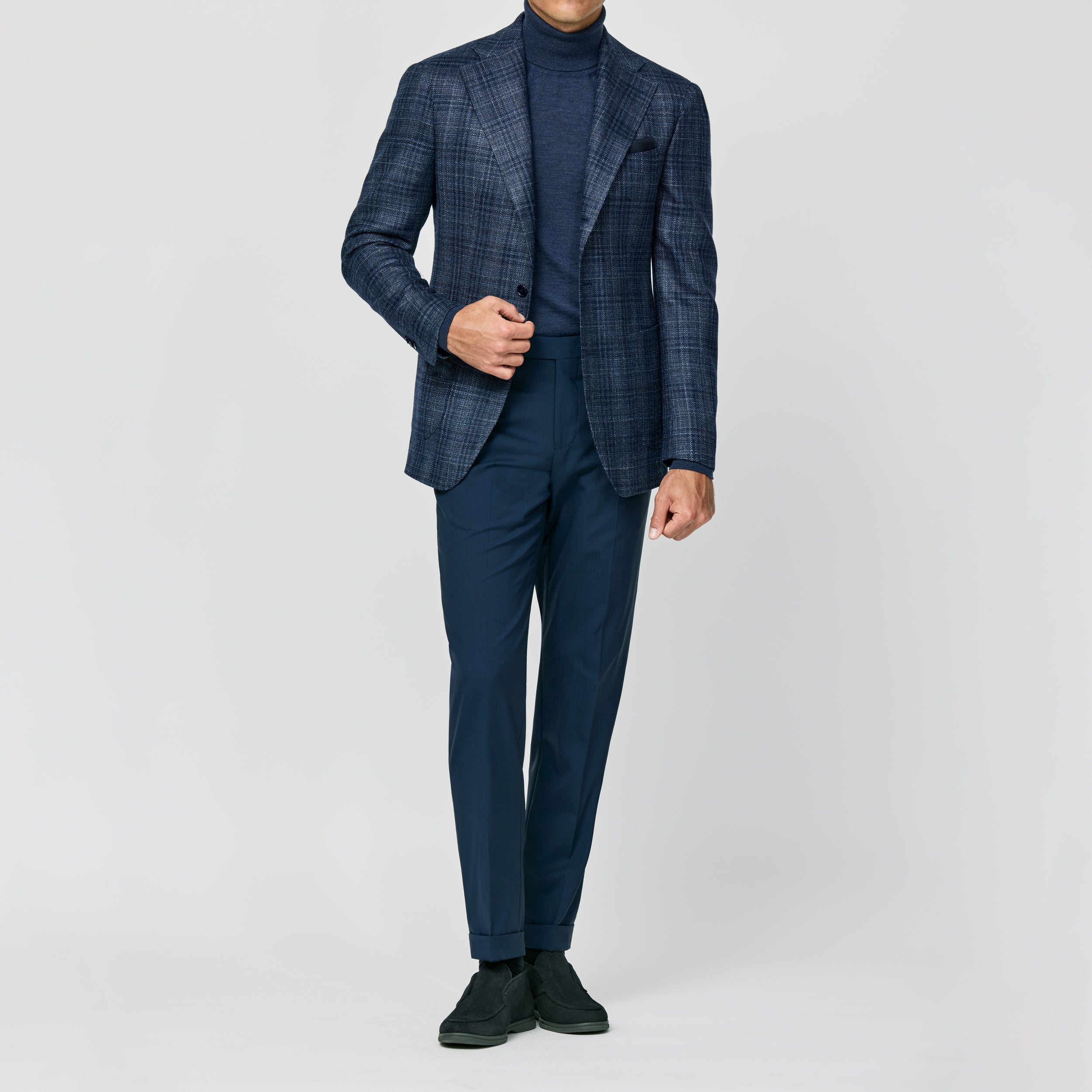 9168 neapolitan blue wool-silk-cashmere with dark blue glencheck fabric made in Italy by Loro Piana (Kopie)
