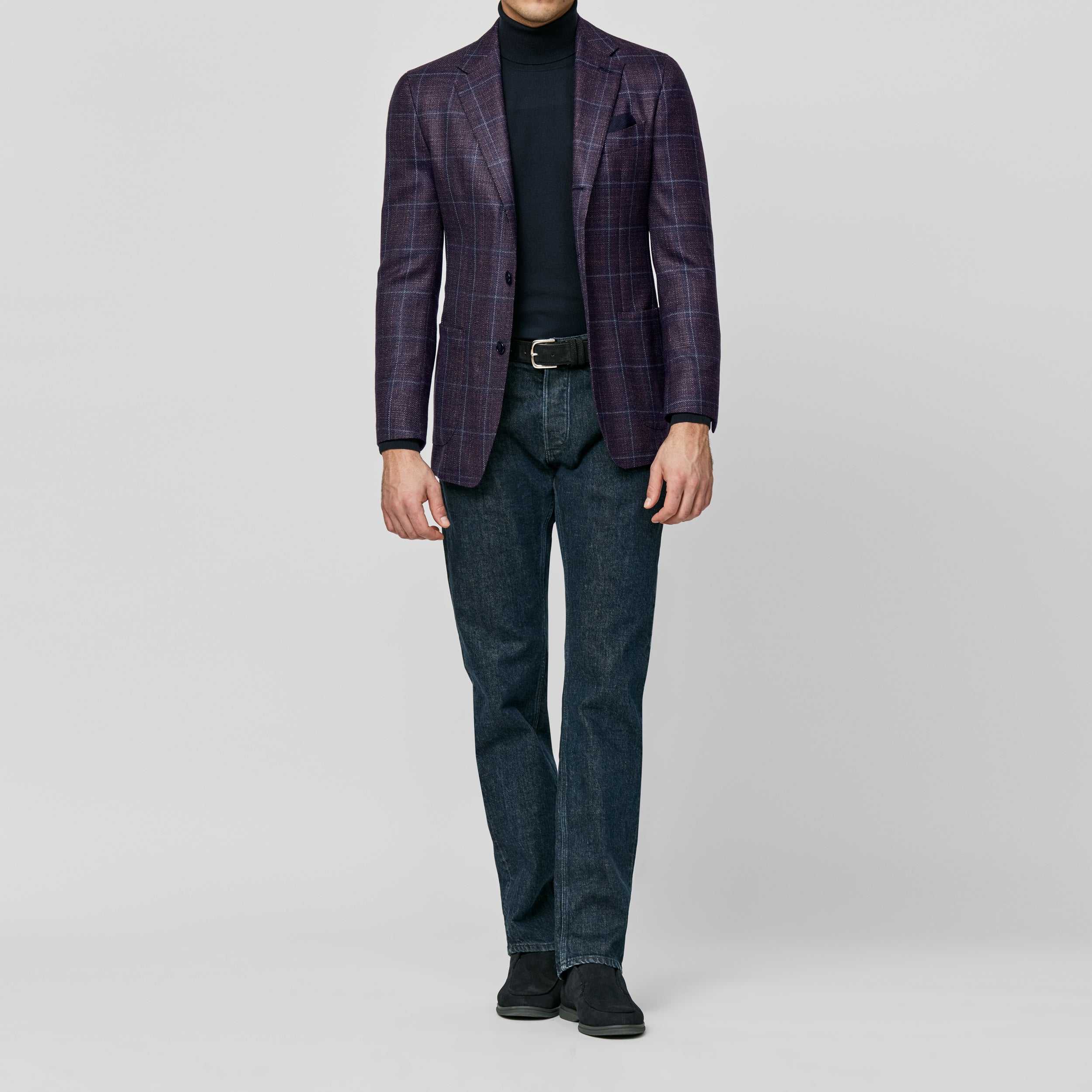 9172 indigo blue-plum wool-silk with miced blue glencheck fabric made in Italy by Loro Piana