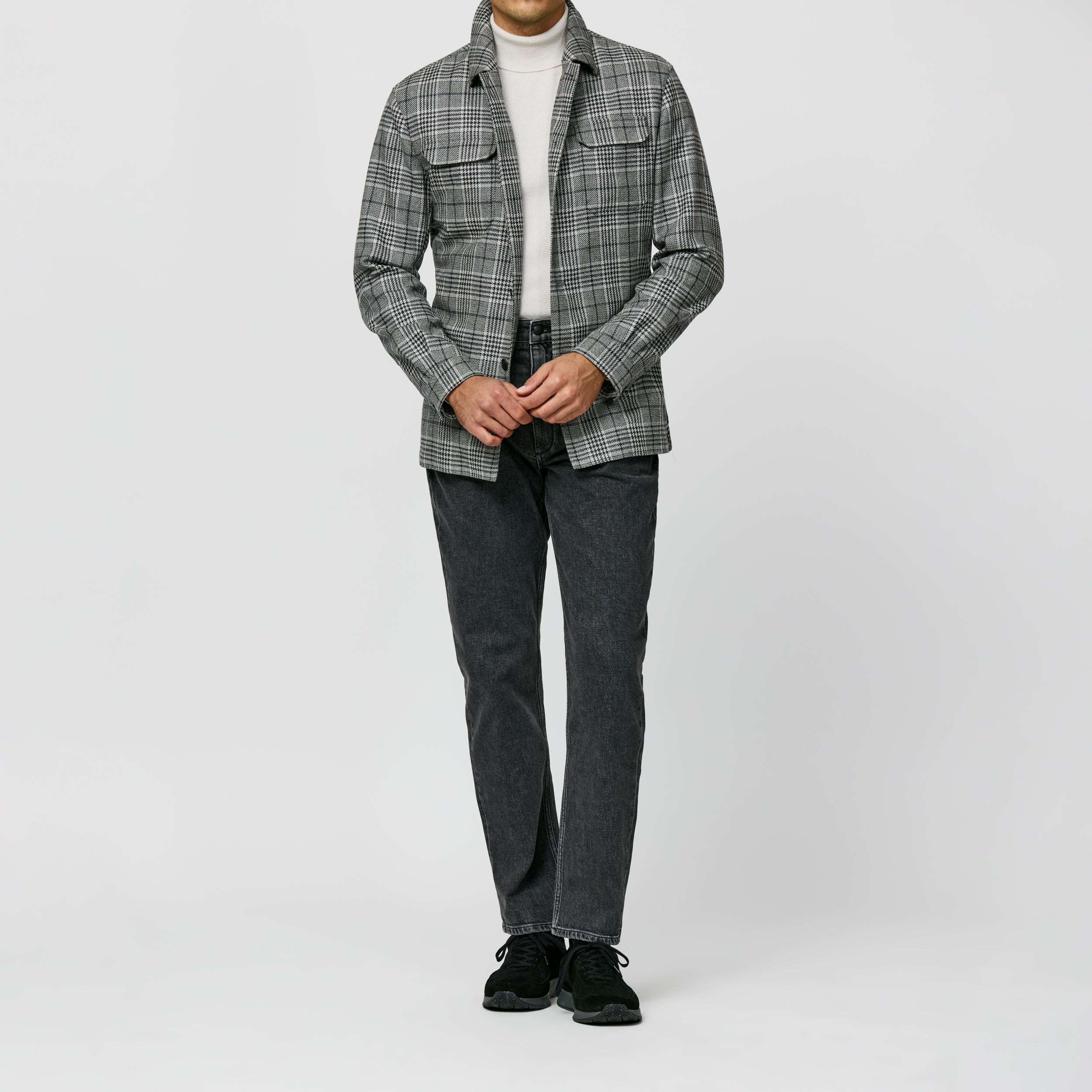 9174 black-white wool-silk glencheck fabric made in Italy by Loro Piana