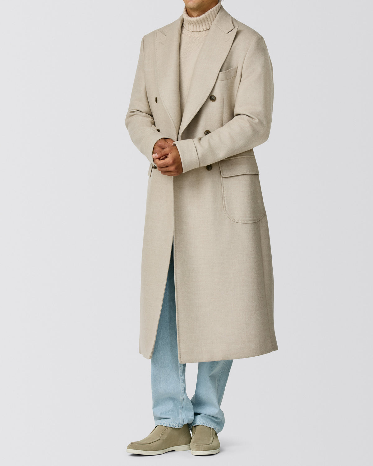 OC0109 ivory-oatmeal wool-silk double faced flannel coat - cordes-sons.com