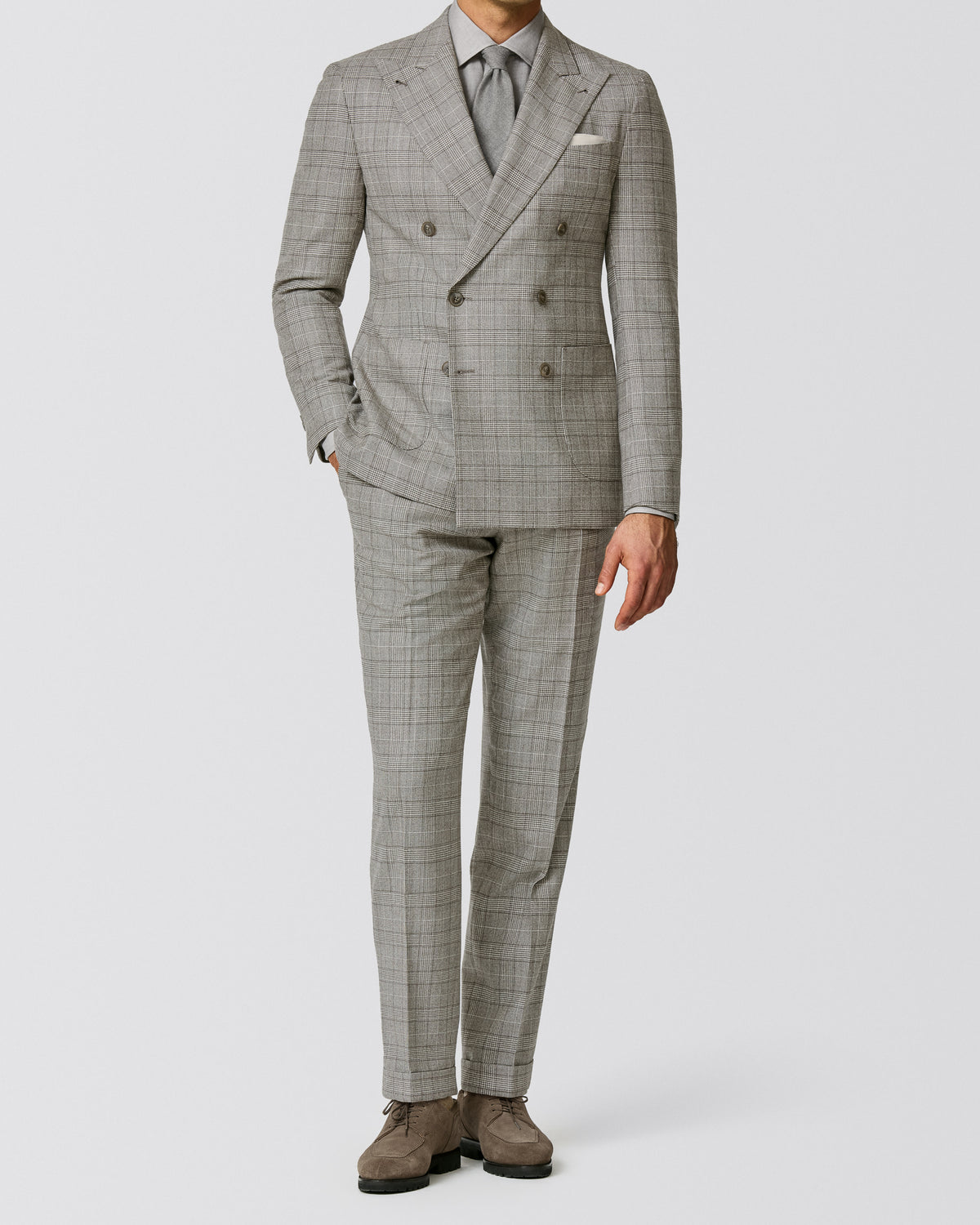 6092 ivory-taupe stretch brushed wool glencheck - cordes-sons.com