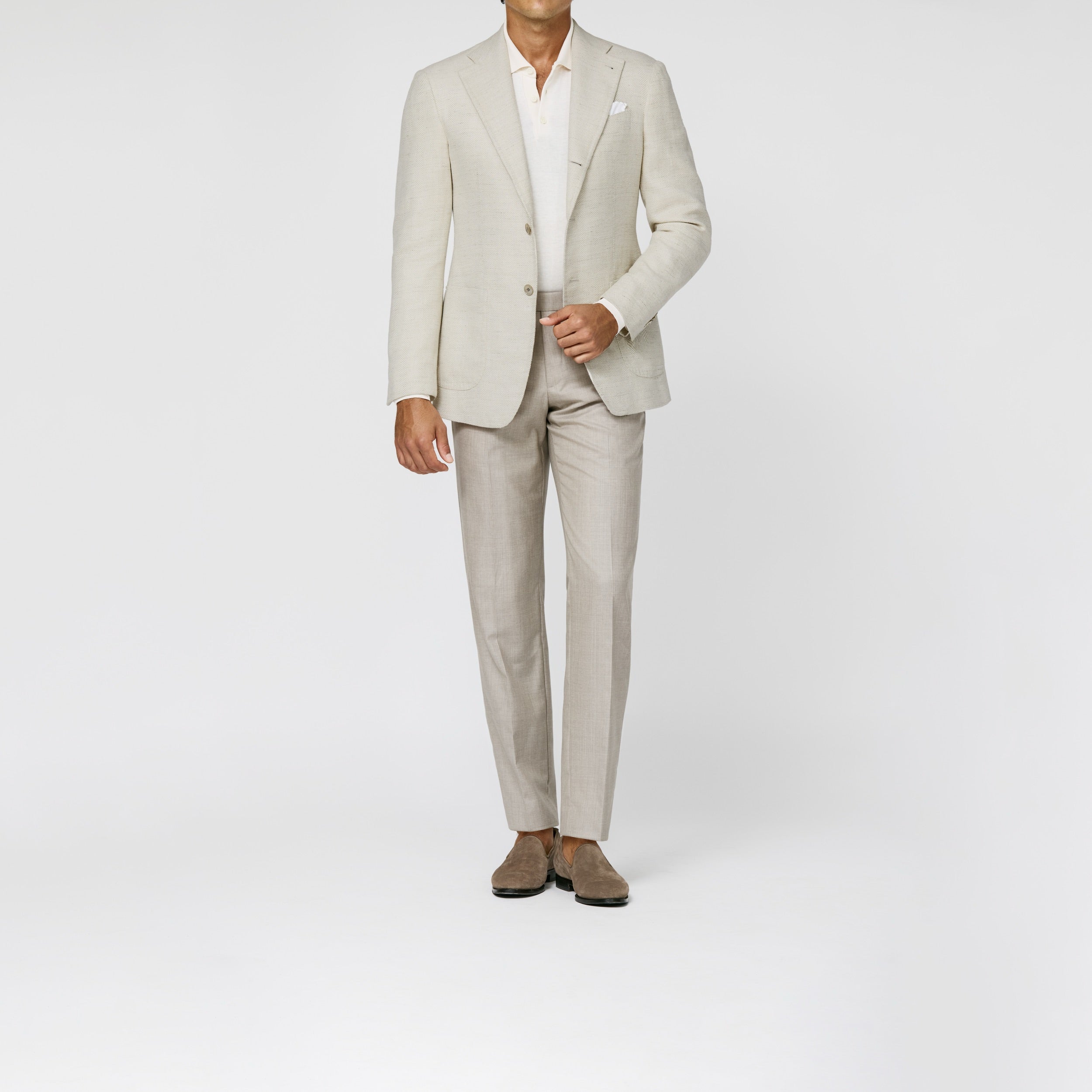 9177 Off-white-ecru linen-silk-wool-cottton herringbone