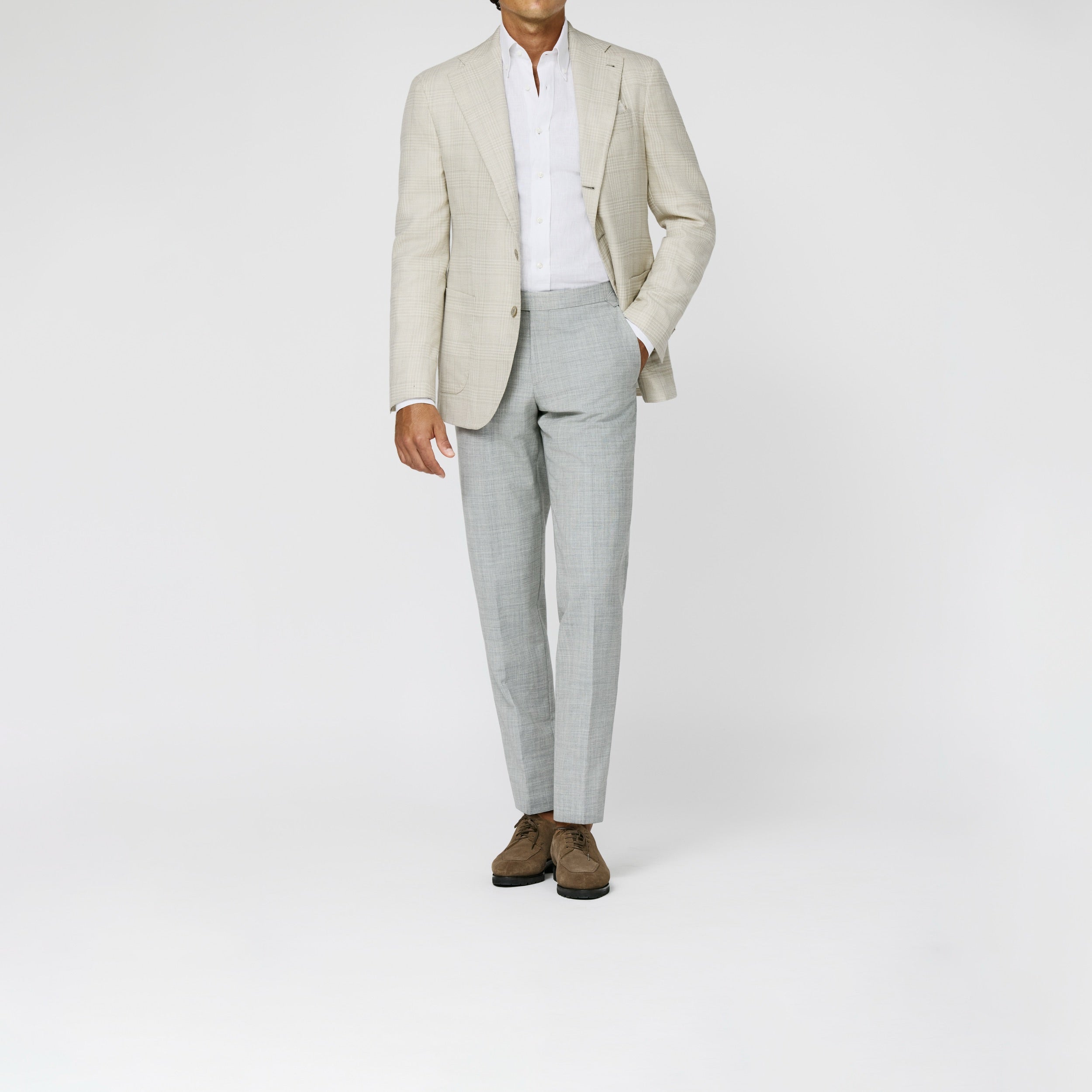 9179 ivory cream wool-silk-linen glencheck