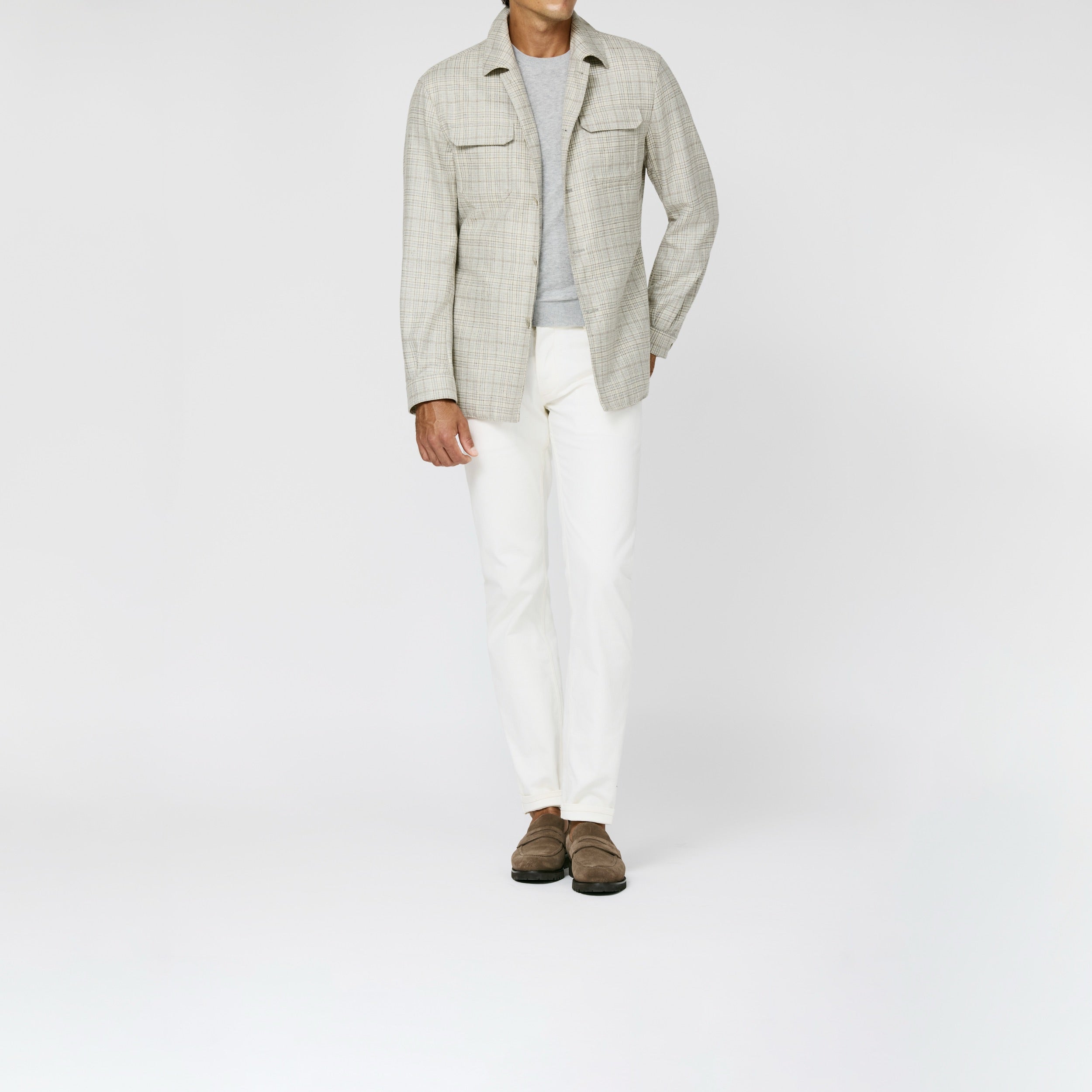 9180 ivory-outmeal silk-wool sharskin with outmeal-sky blue double windowpane