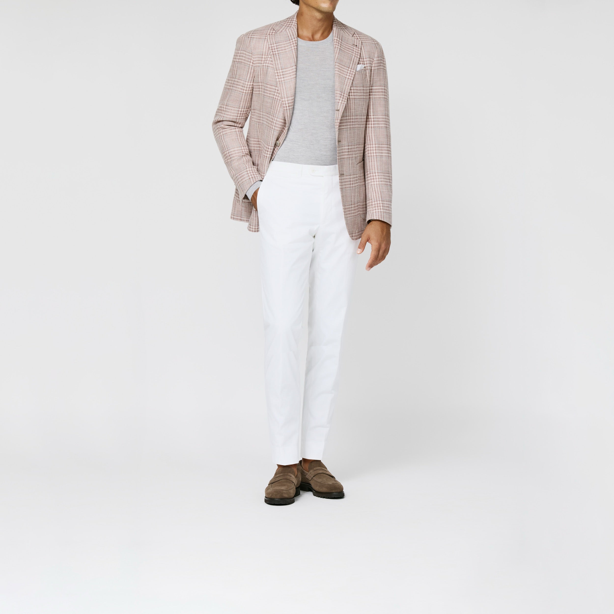 9191 Loro Piana l.pink-ivory wool-cotton-silk linen glencheck and storm gre windowpane