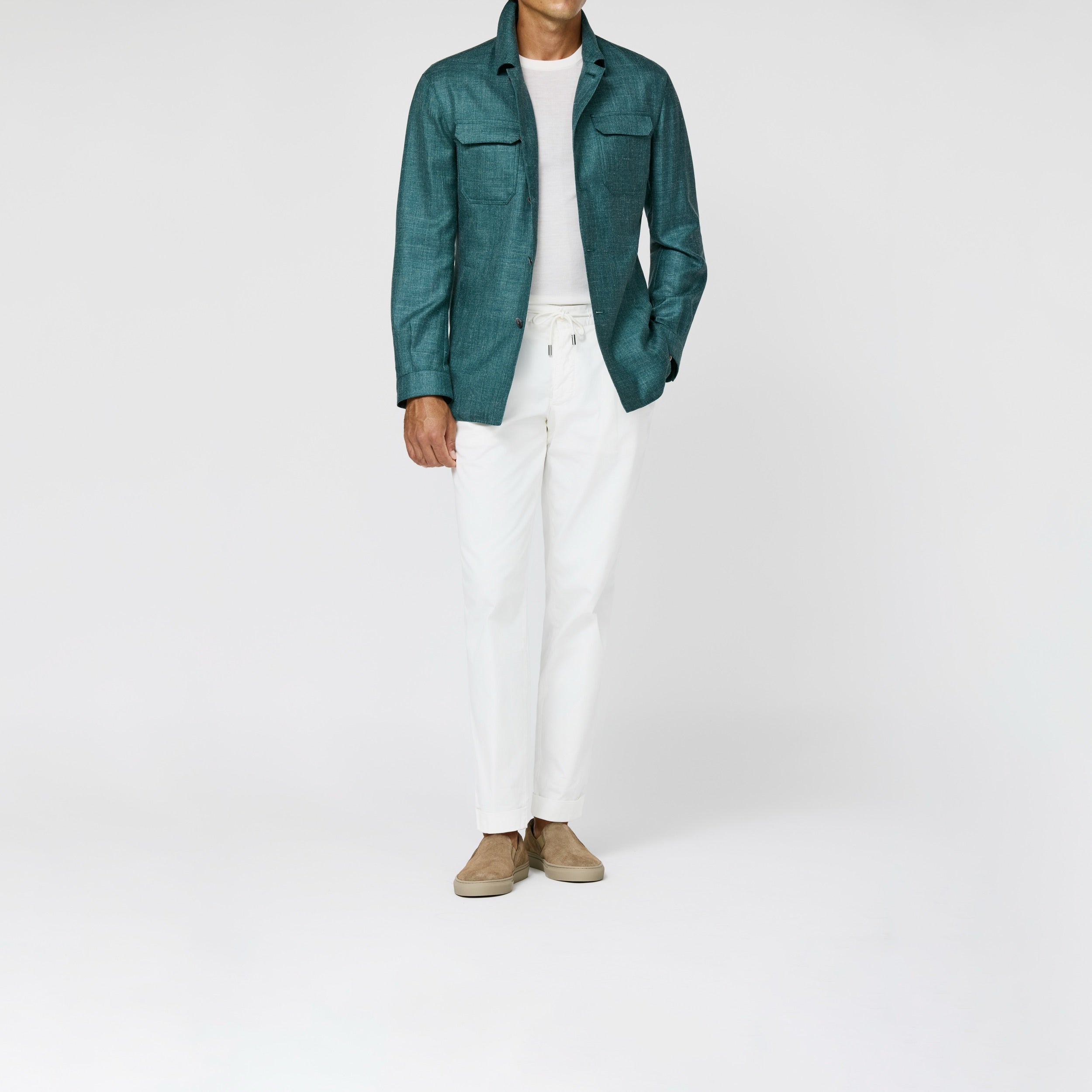 9193 teal melange wool-silk-linen twill